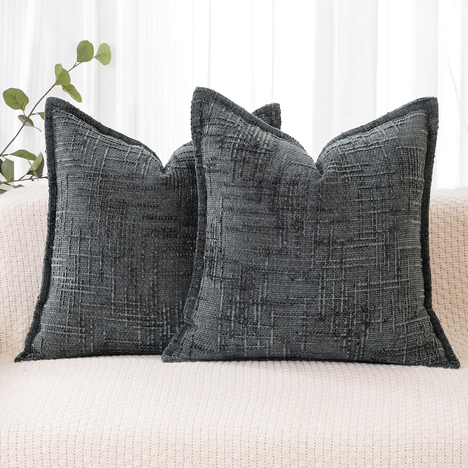 HPUK Decorative Throw Pillow Covers Set of 4 Geometric Design Linen Cushion Cover for Couch Sofa Living Room, 20"x20" inches, Black
