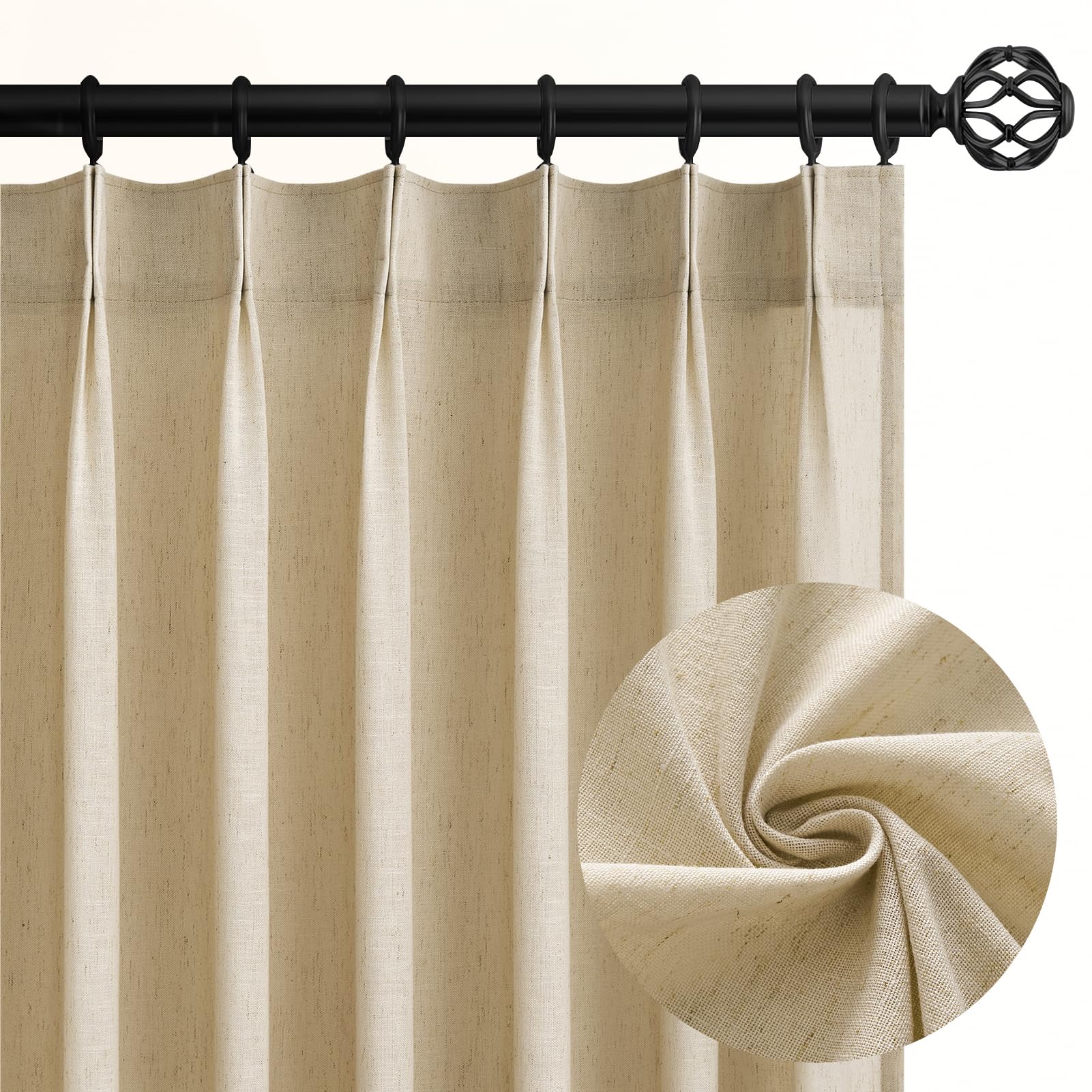 Topfinel 102 Inch Curtains 2 Panels Set,Two Packs Pinch Pleat Back Tab Linen Window Semi Sheer Privacy Thick Decorative Curtain Drapes for Living Room Bedroom,40x102 in Long,Ivory/Off White