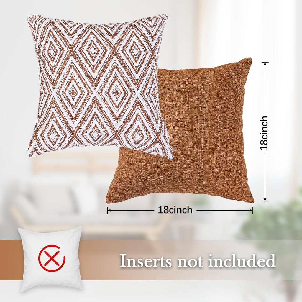 HPUK Decorative Throw Pillow Covers Set of 4 Geometric Design Linen Cushion Cover for Couch Sofa Living Room, 18"x18" inches, Golden Brown