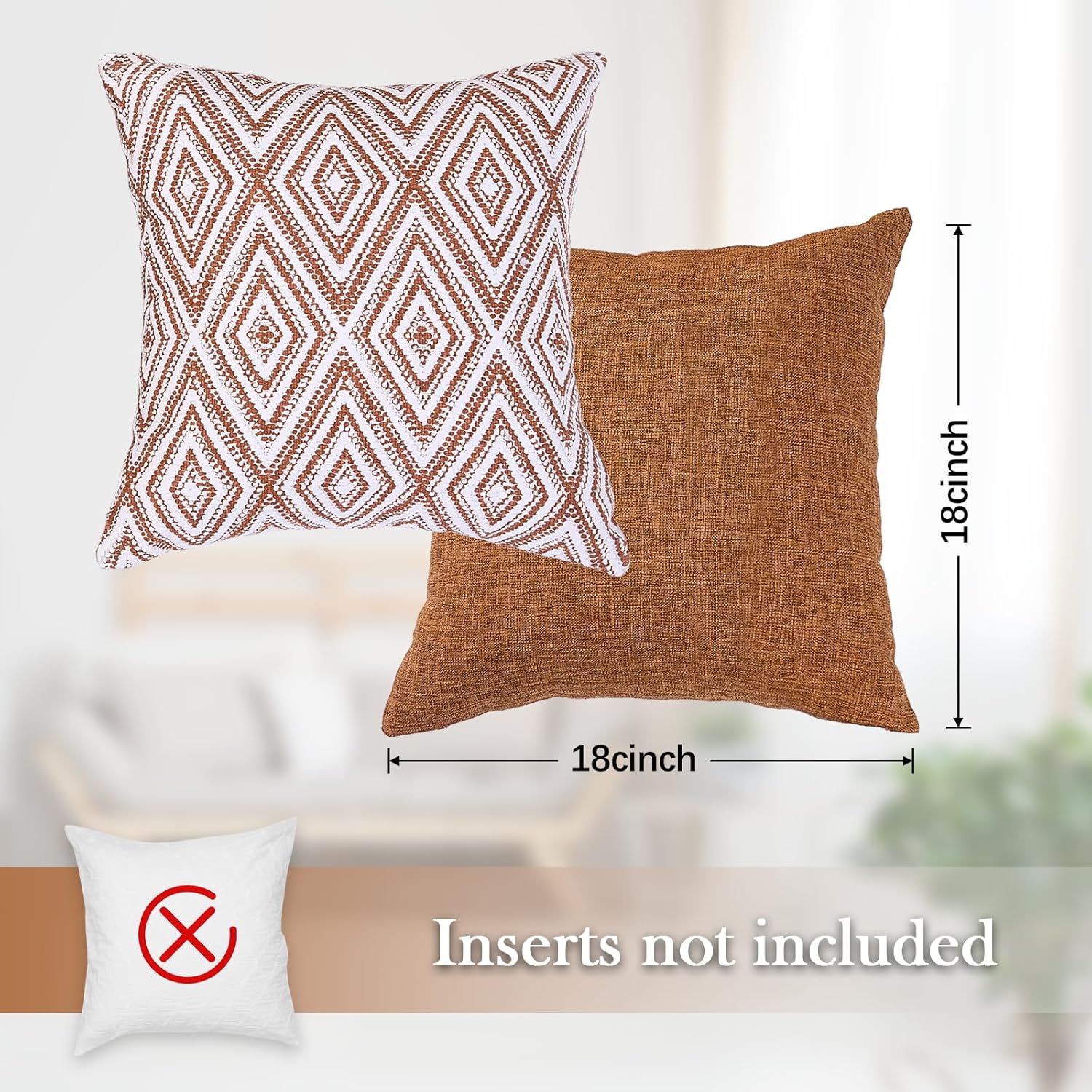 HPUK Decorative Throw Pillow Covers Set of 4 Geometric Design Linen Cushion Cover for Couch Sofa Living Room, 18"x18" inches, Golden Brown