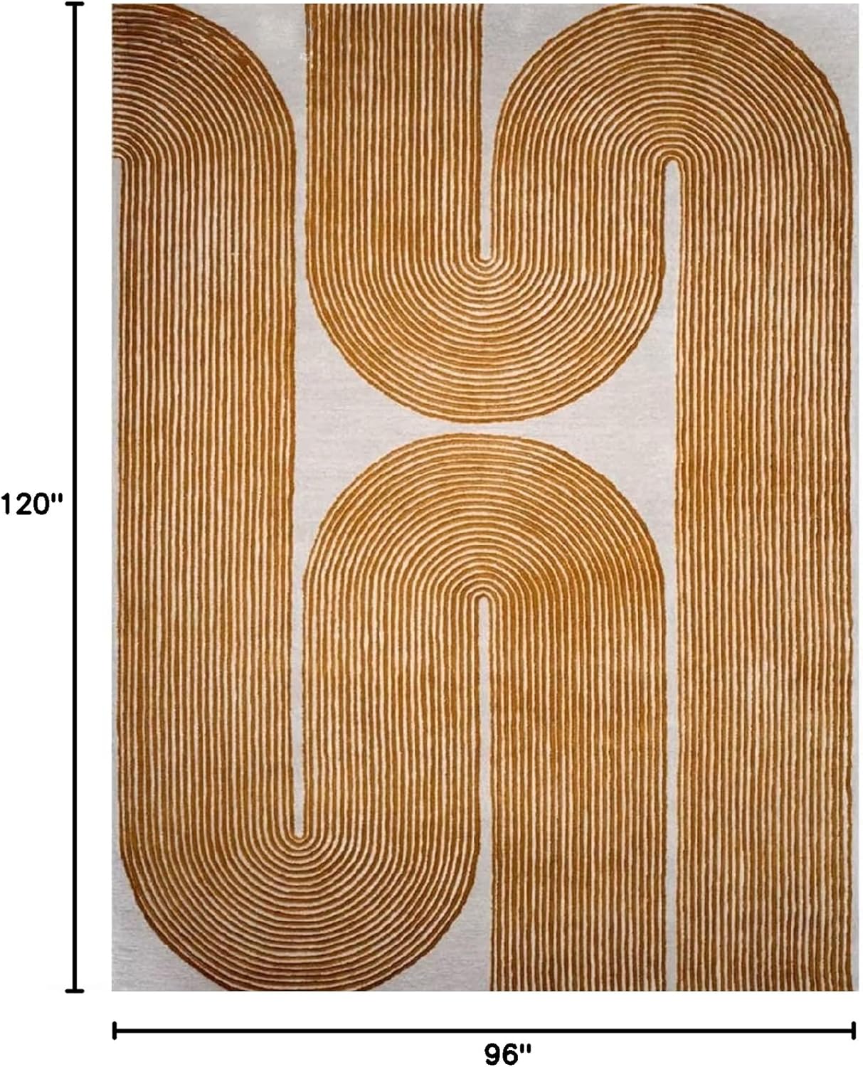 Modern Handmade Wool Area Rug, Abstract Curved Line Geometric Carpet for Living Room Bedroom, Contemporary Tufted Indoor Rug with Soft Pile and Cotton Backing (Gold, 5' x 8')