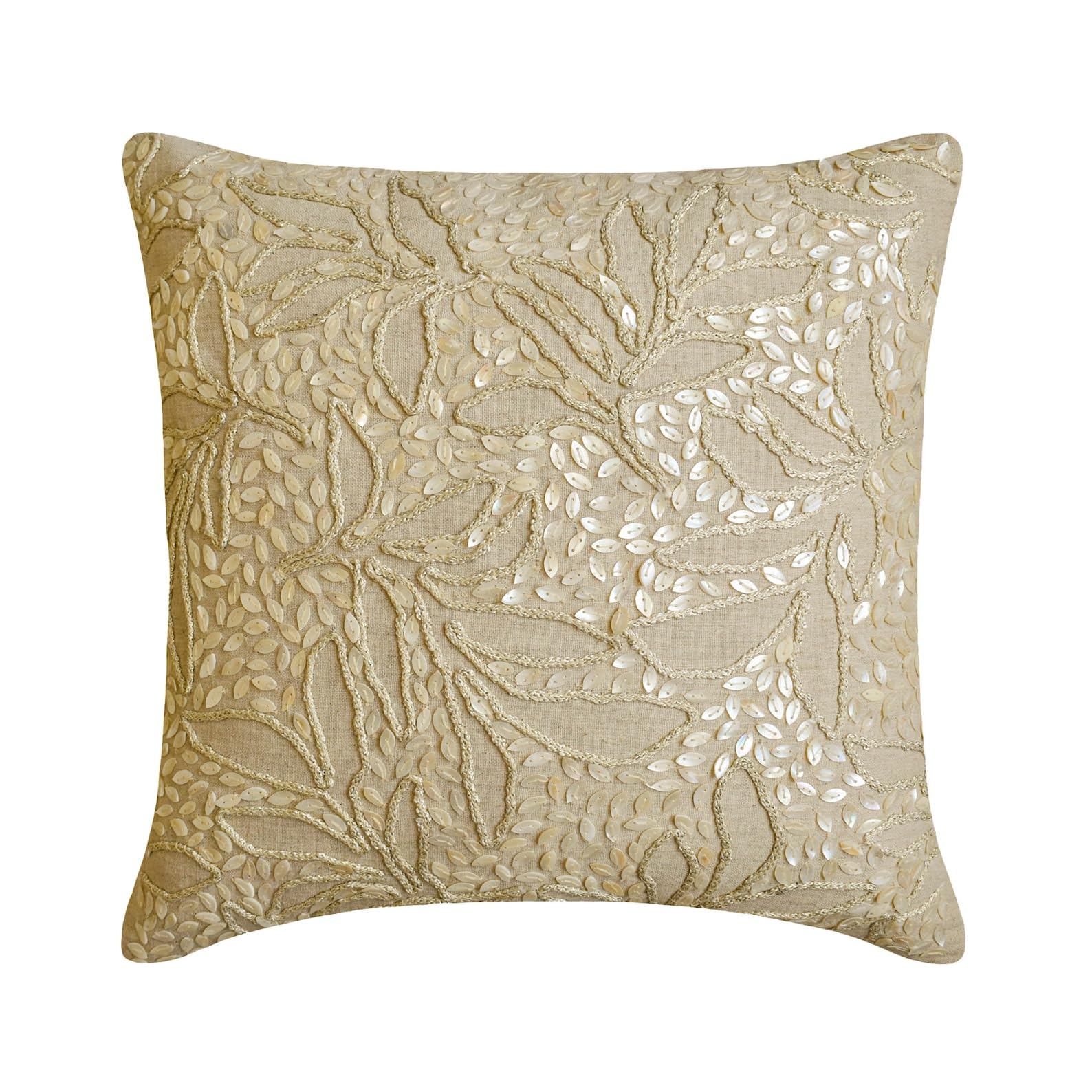 The HomeCentric Decorative Pillow Covers Beige Pack of 2, 20"x20" (50x50 cm) Linen Embroidery Cushion Covers for Sofa, Geometric Modern Style - Juliette