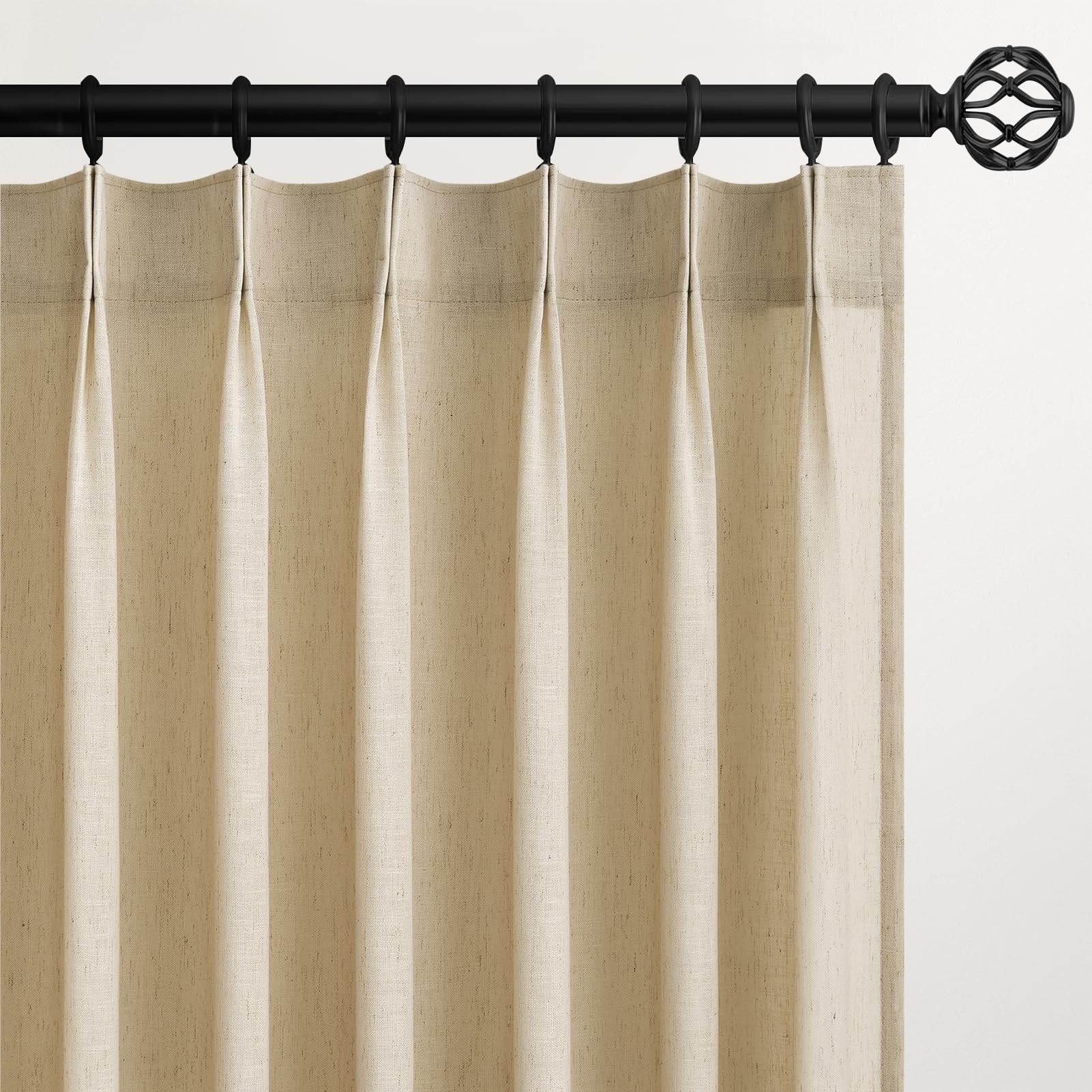 Topfinel 102 Inch Curtains 2 Panels Set,Two Packs Pinch Pleat Back Tab Linen Window Semi Sheer Privacy Thick Decorative Curtain Drapes for Living Room Bedroom,40x102 in Long,Ivory/Off White