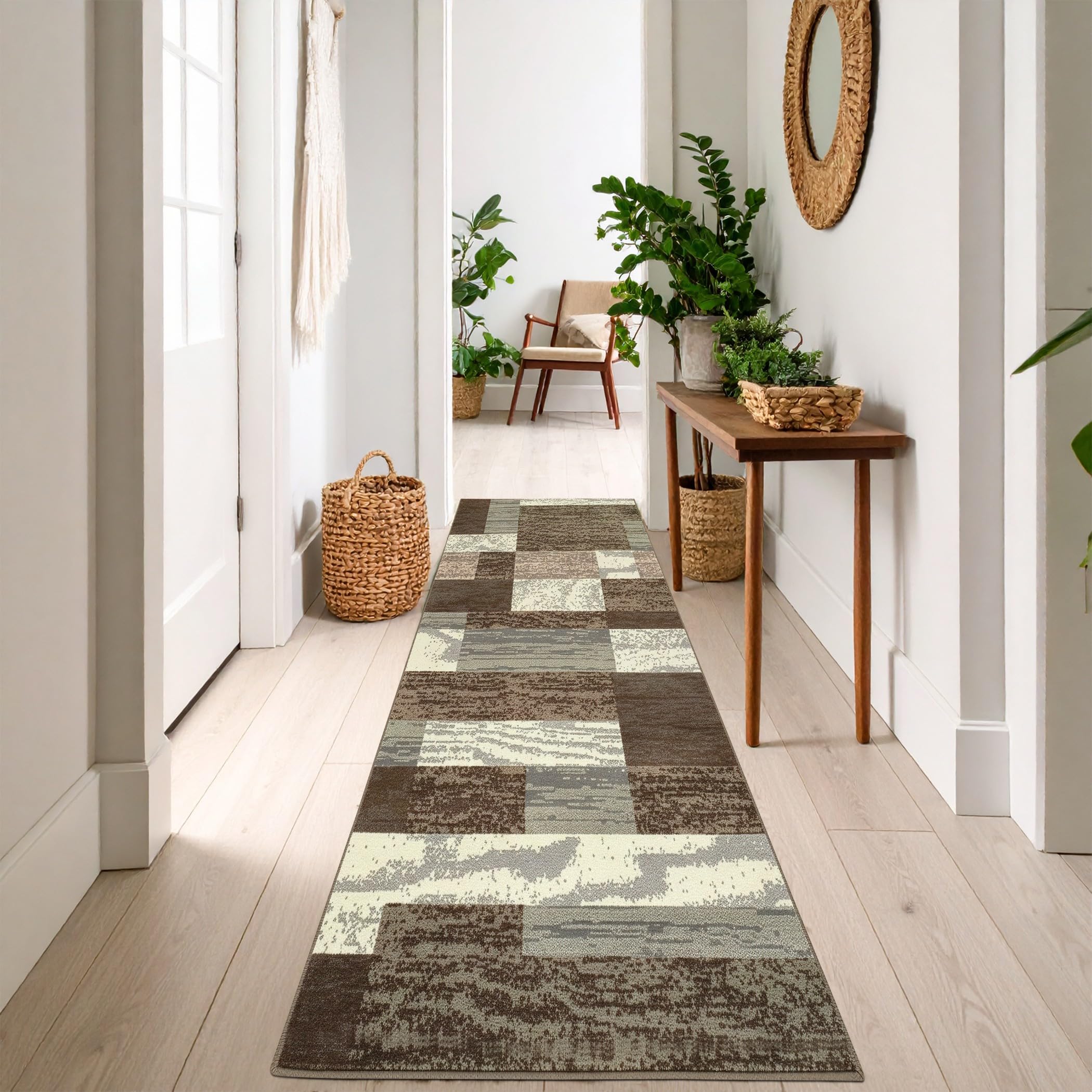 SUPERIOR Indoor Area Rug, Jute Backed, Modern Geometric Patchwork Floor Decor for Bedroom, Office, Living Room, Entryway, Hardwood Floors, Rockwood Collection, 4' x 6', Chocolate