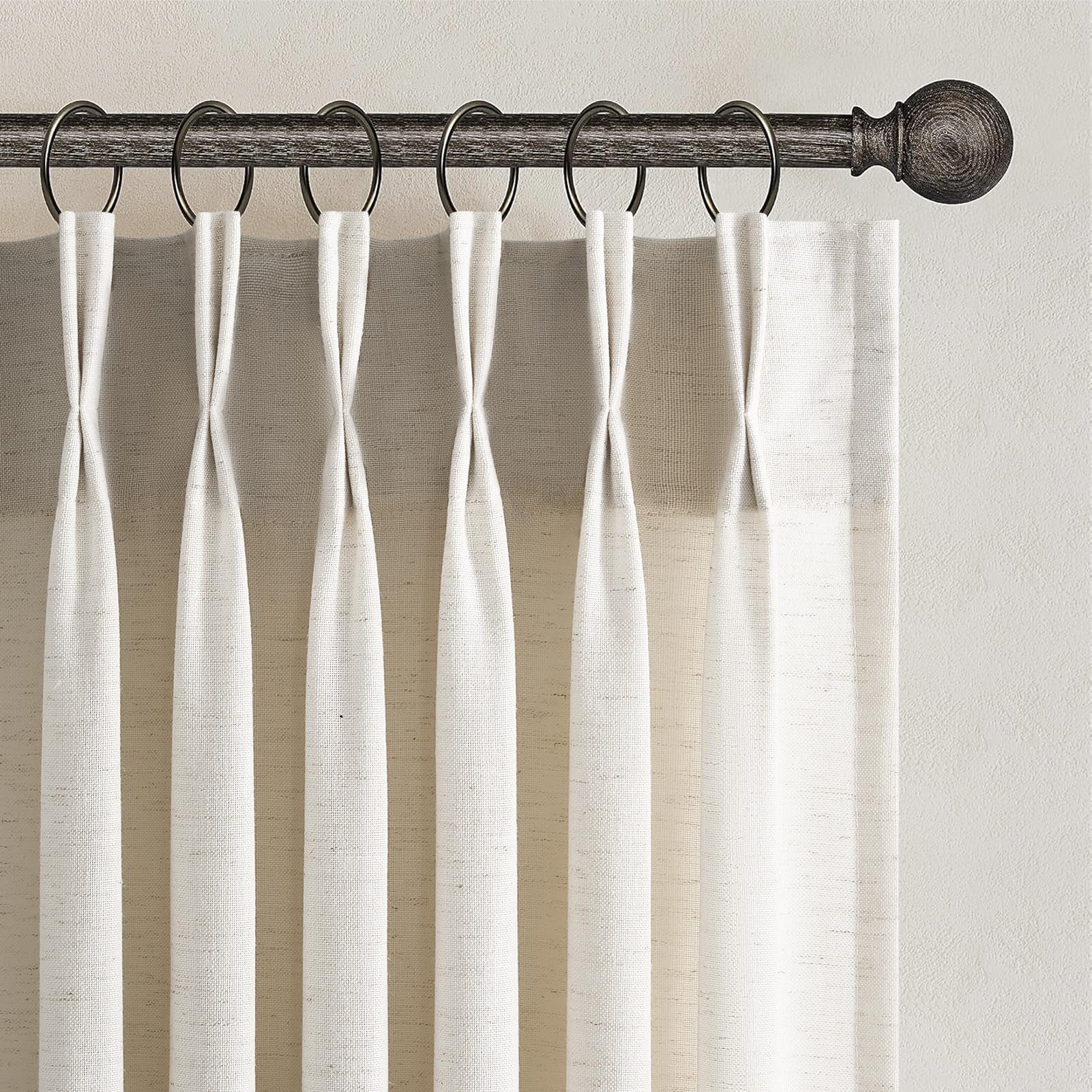 Topfinel 102 Inch Curtains 2 Panels Set,Two Packs Pinch Pleat Back Tab Linen Window Semi Sheer Privacy Thick Decorative Curtain Drapes for Living Room Bedroom,40x102 in Long,Ivory/Off White