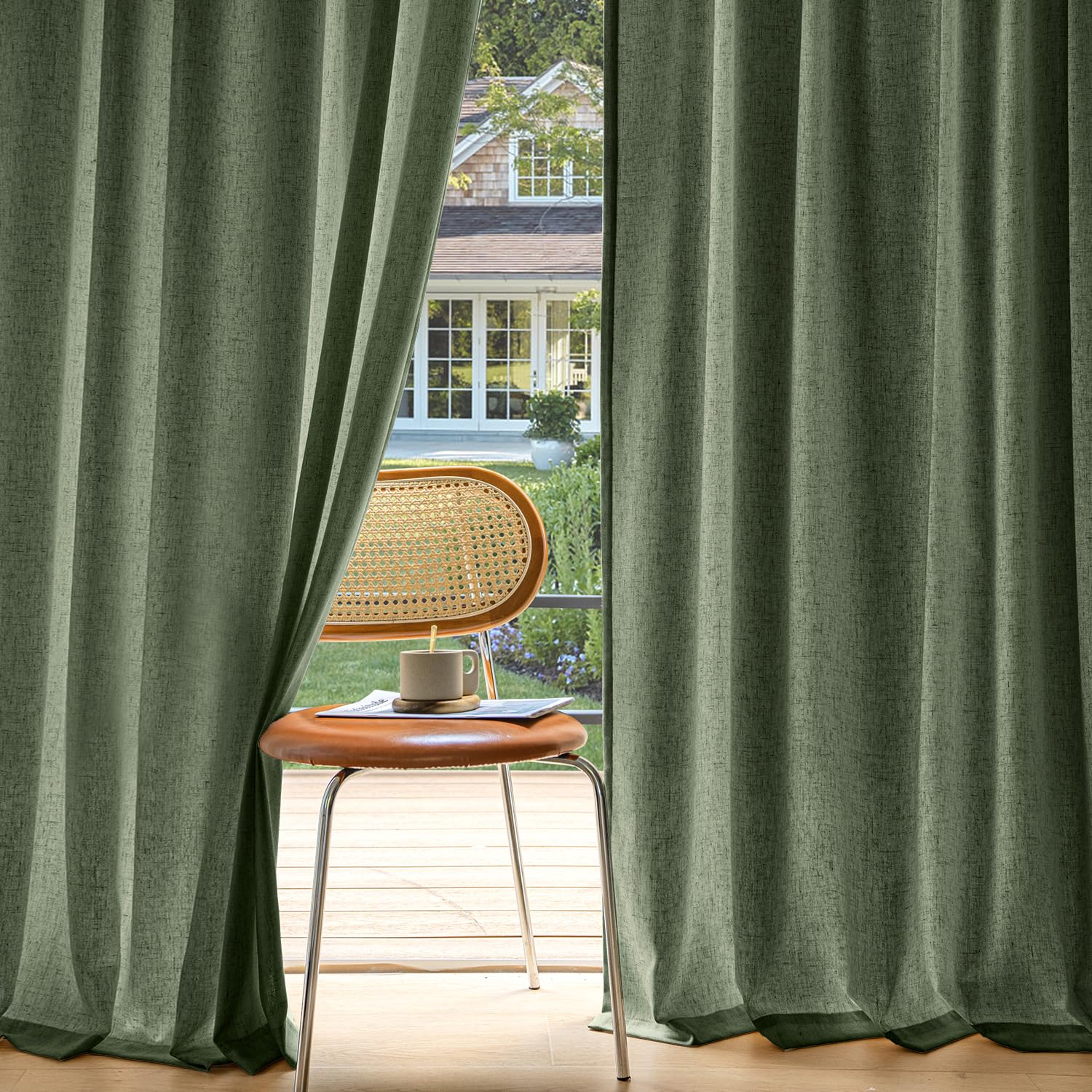 MIULEE Non-See-Through Privacy Linen Curtains 2 Panels, Light Filtering Window Curtains Farnhouse Textured Back Tab Semi Sheer Drapes for Bedroom Living Room, 52 x 84 Inches Long, Linen
