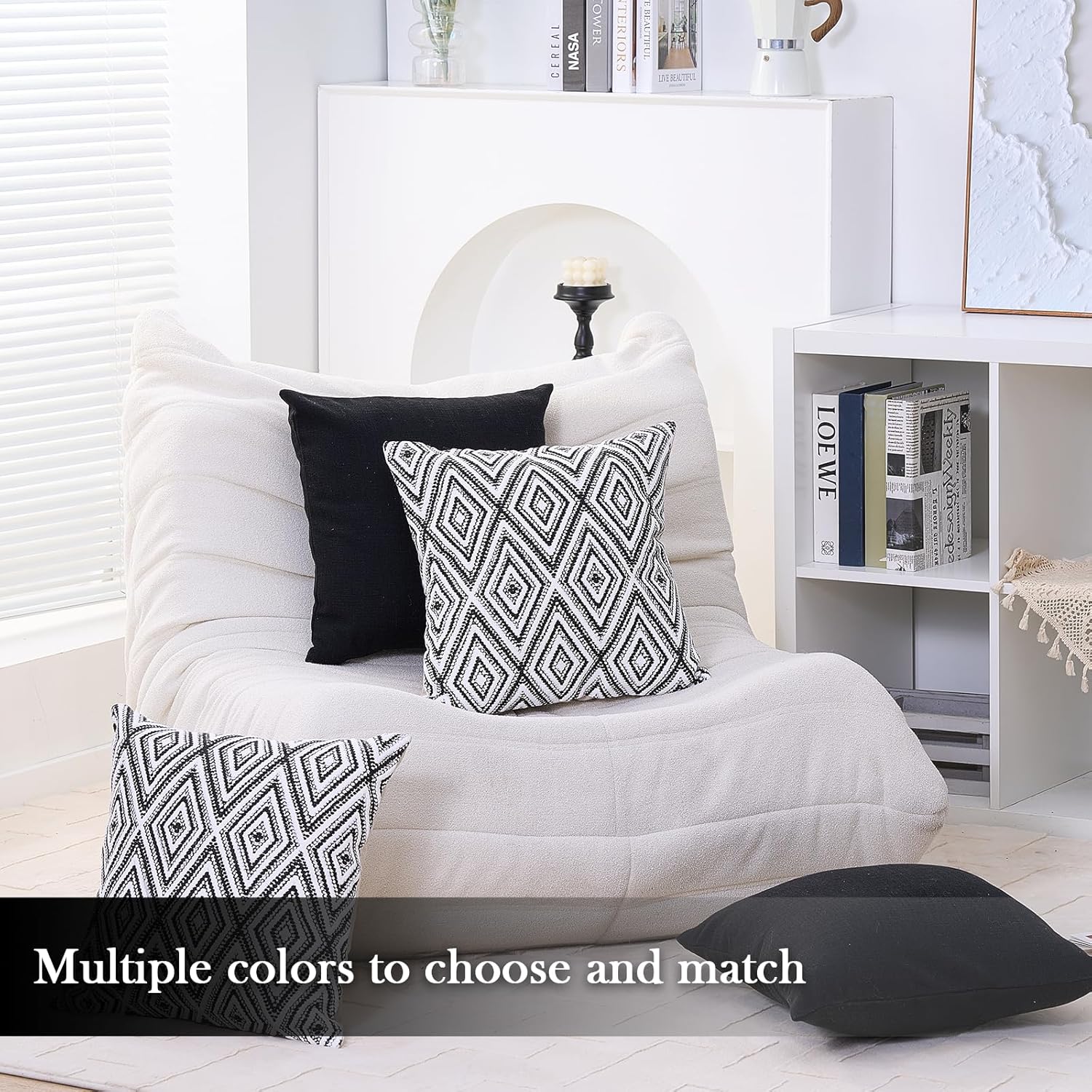 HPUK Decorative Throw Pillow Covers Set of 4 Geometric Design Linen Cushion Cover for Couch Sofa Living Room, 20"x20" inches, Black