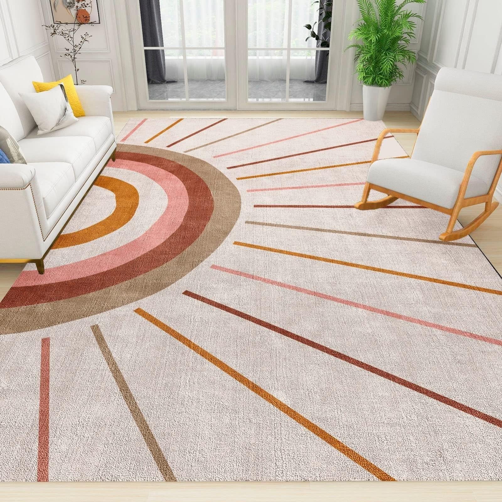 5x6 Area Rug Nordic Light Luxury Rugs for Bedroom, Emerald Green Pink Blue Gold Geometric Bedroom Rug Aesthetic Easy to Clean for Indoor Outdoor Hardwood Floors Home Decor