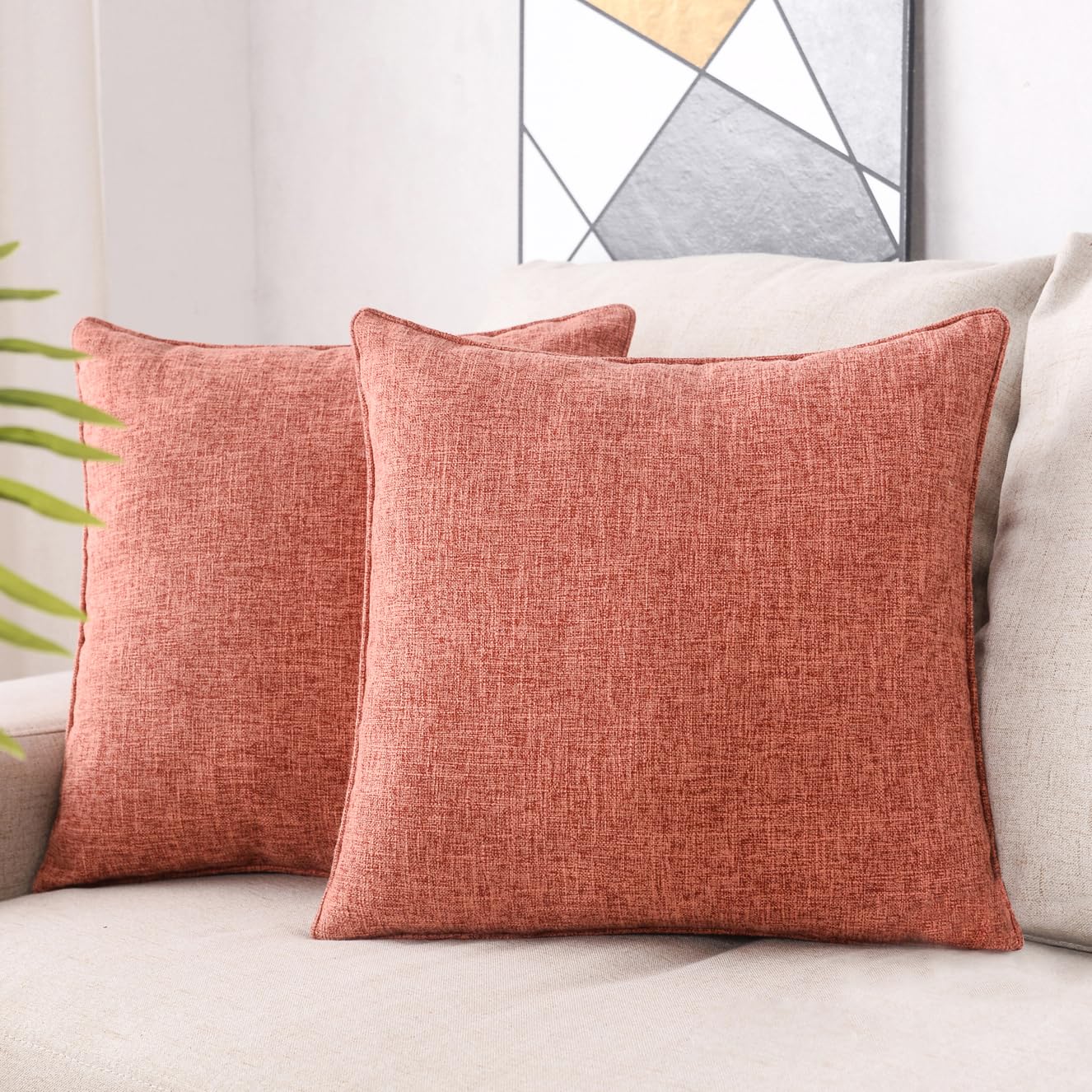 HPUK Decorative Throw Pillow Covers Set of 4 Geometric Design Linen Cushion Cover for Couch Sofa Living Room, 18"x18" inches, Golden Brown