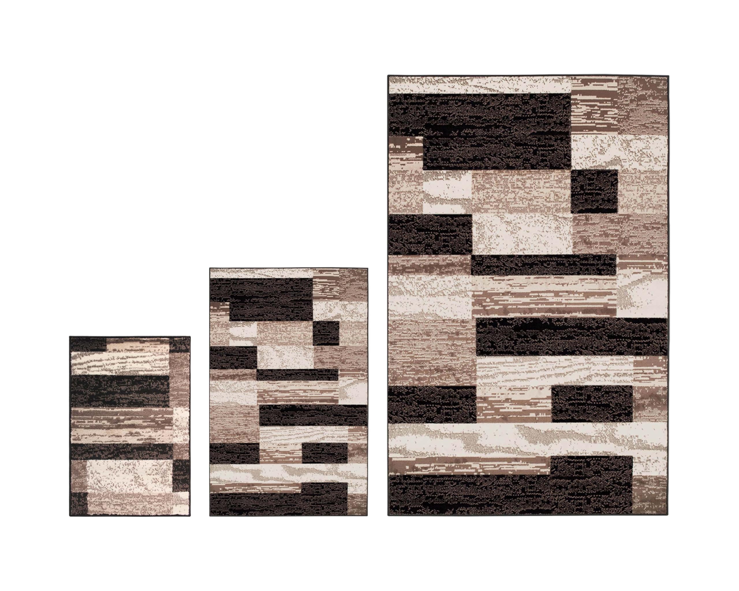 SUPERIOR Indoor Area Rug, Jute Backed, Modern Geometric Patchwork Floor Decor for Bedroom, Office, Living Room, Entryway, Hardwood Floors, Rockwood Collection, 4' x 6', Chocolate