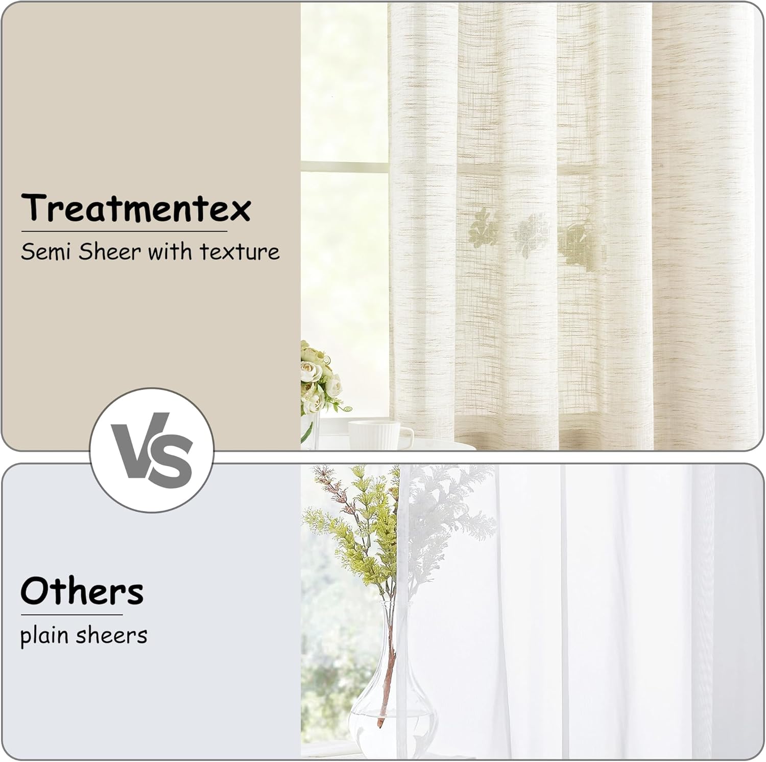 Semi Sheer Curtains for Living Room 95 inch Length Natural Linen Semi Sheer Curtain Drapes for Bedroom Light Filtering Farmhouse Country Rustic Window Curtains 52"w 2 Panels Rod Pocket Beige