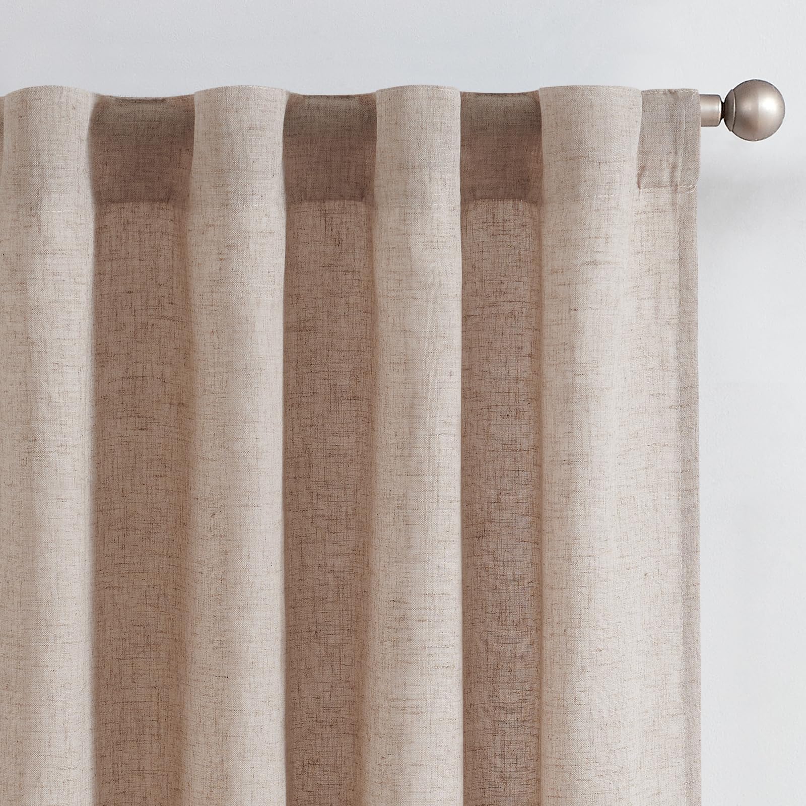Linen Curtains for Living Room Bedroom 84 Inches Long Thick Linen Textured Beige Curtains Light Filtering Natural Semi Sheer Farmhouse Window Drapes, Country Rustic Drapes 2 Panels Back Tab/Rod Pocket