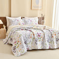 Sanracie 100% Cotton Quilt Queen Size(90"x98")-Floral Quilted Bedspreads Set,3pcs Yellow Wild Flower Botanical Printed Pattern Quilt Bedding Coverlet Summer Soft Lightweight Aesthetic Bedding