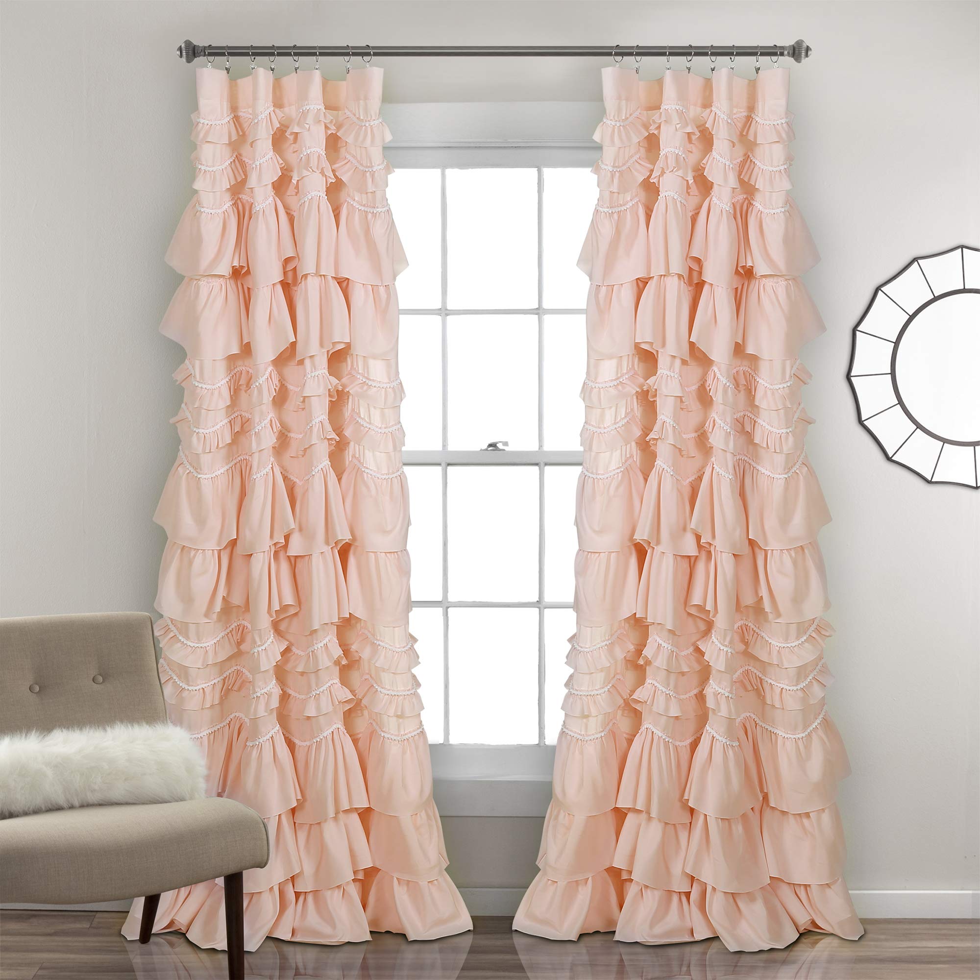 Lush Decor Kemmy Light Filtering Window Curtain Panel Single 52" W x 84" L Ivory - Drapes - Ruffled Curtains for Bedroom - Cream Curtains - Coquette Decor