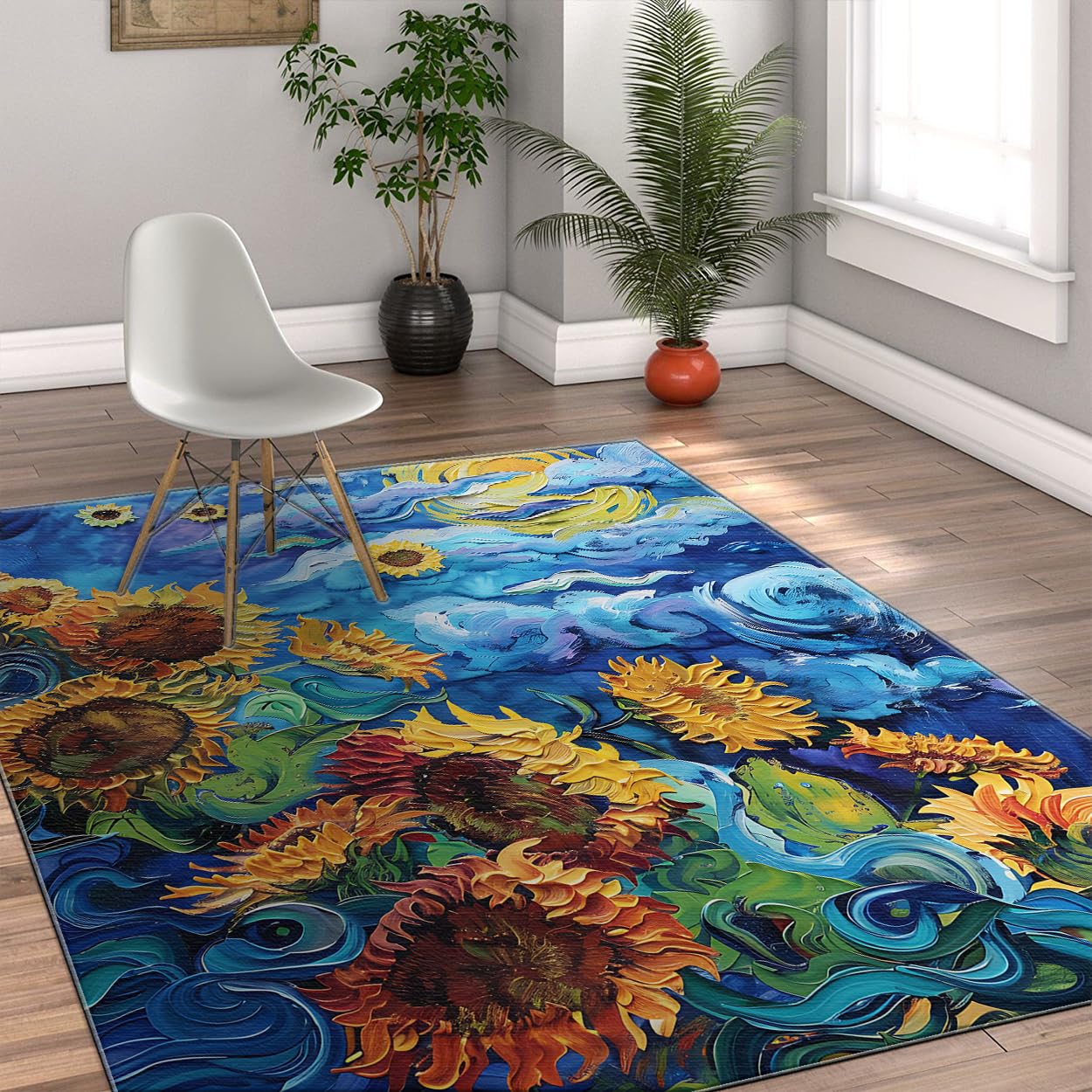 Abstract Line Area Rug 4×6ft, Foldable Stain Resistant Mat for Home & Office