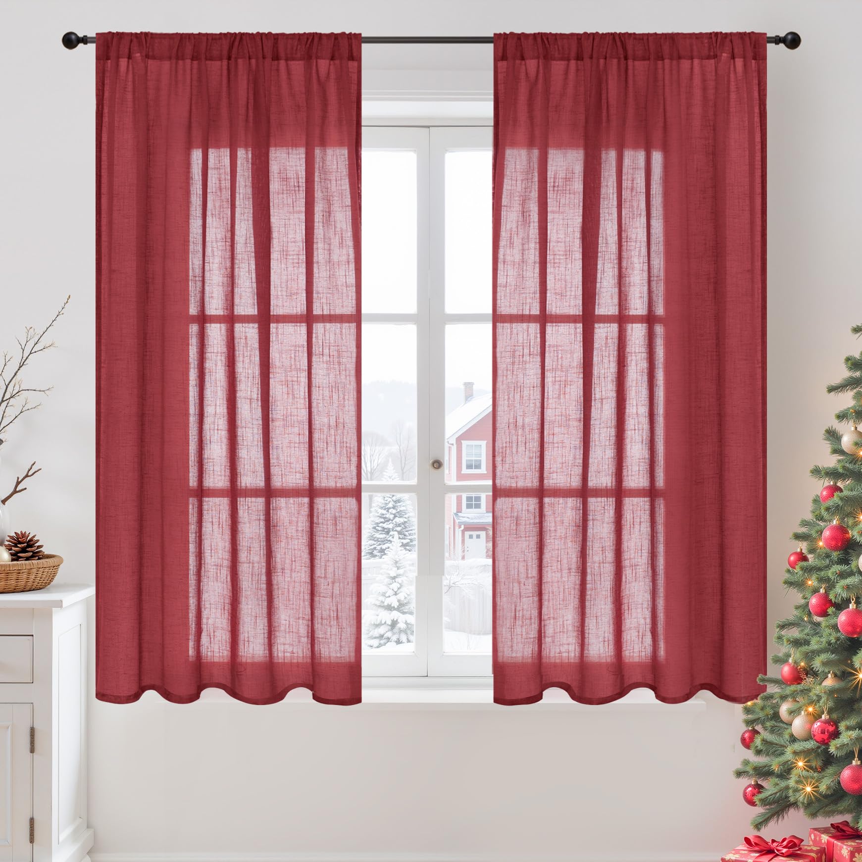 BGment 80 Inches Long Natural Linen Curtains 2 Panels Set - Burlap Light Filtering Window Drapes with Rod Pocket Semi Sheer for Farmhouse Bedroom Decor Rustic, 52 Inch Wide Each Panel