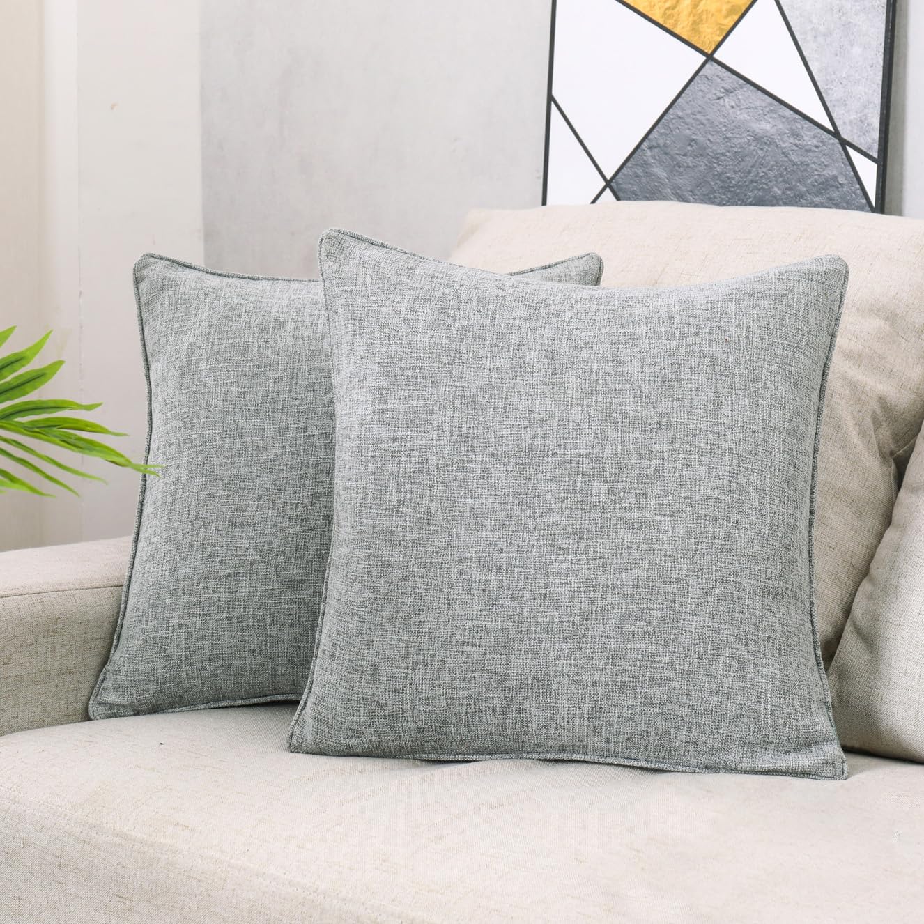 HPUK Decorative Throw Pillow Covers Set of 4 Geometric Design Linen Cushion Cover for Couch Sofa Living Room, 20"x20" inches, Black