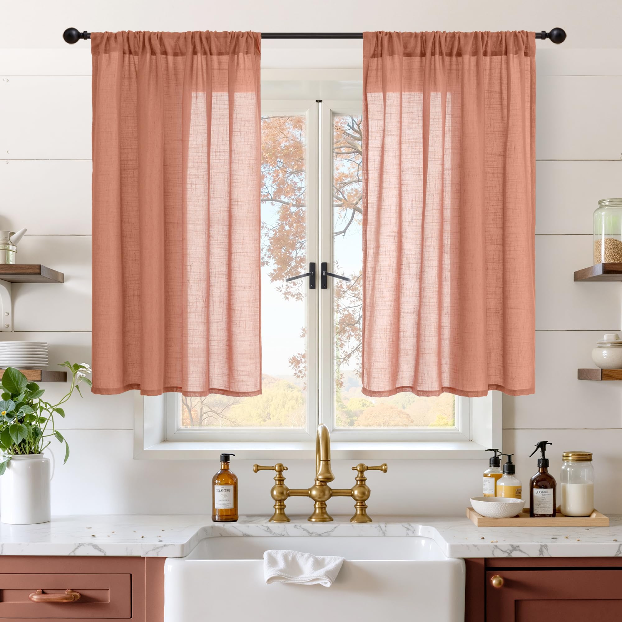 BGment 80 Inches Long Natural Linen Curtains 2 Panels Set - Burlap Light Filtering Window Drapes with Rod Pocket Semi Sheer for Farmhouse Bedroom Decor Rustic, 52 Inch Wide Each Panel