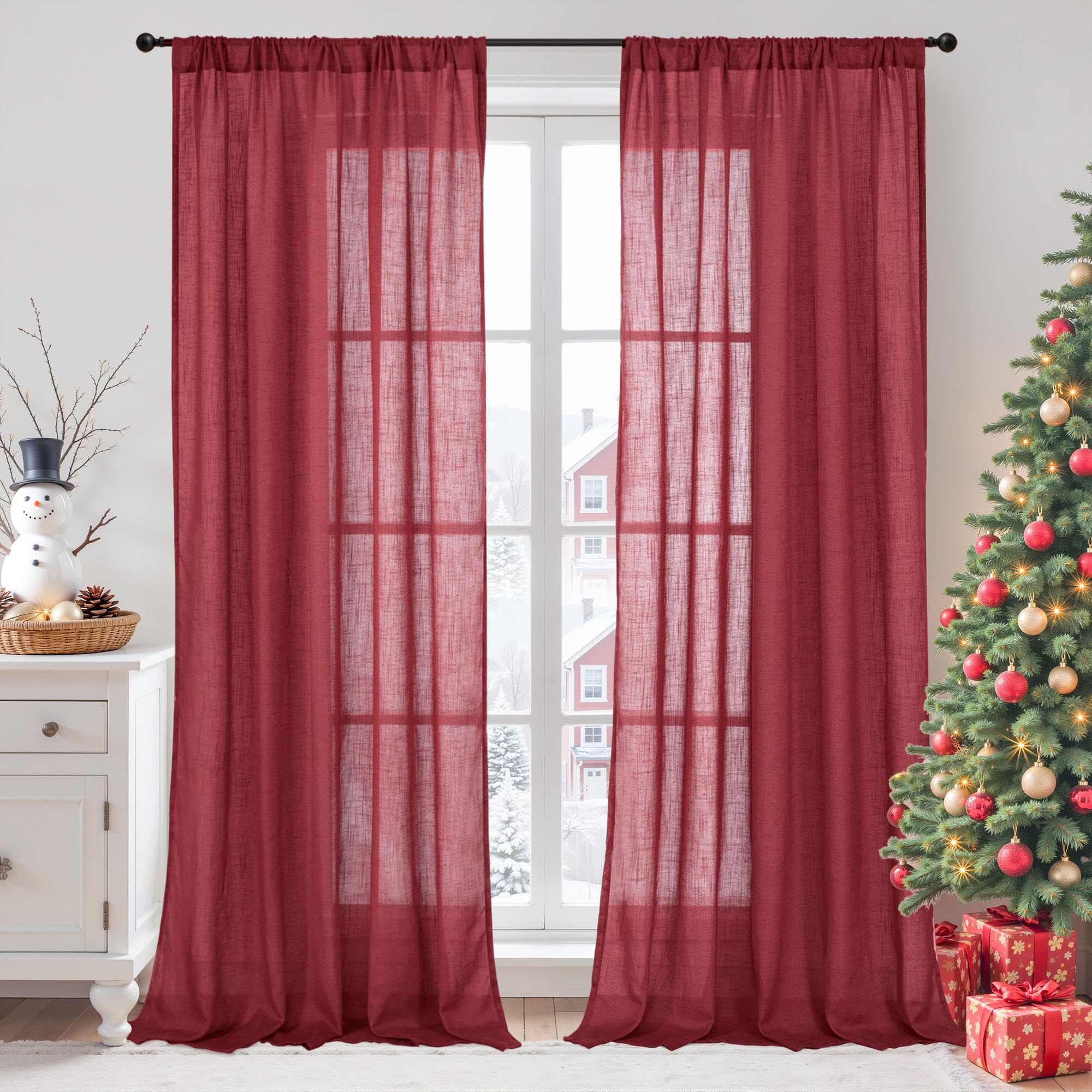 BGment 80 Inches Long Natural Linen Curtains 2 Panels Set - Burlap Light Filtering Window Drapes with Rod Pocket Semi Sheer for Farmhouse Bedroom Decor Rustic, 52 Inch Wide Each Panel