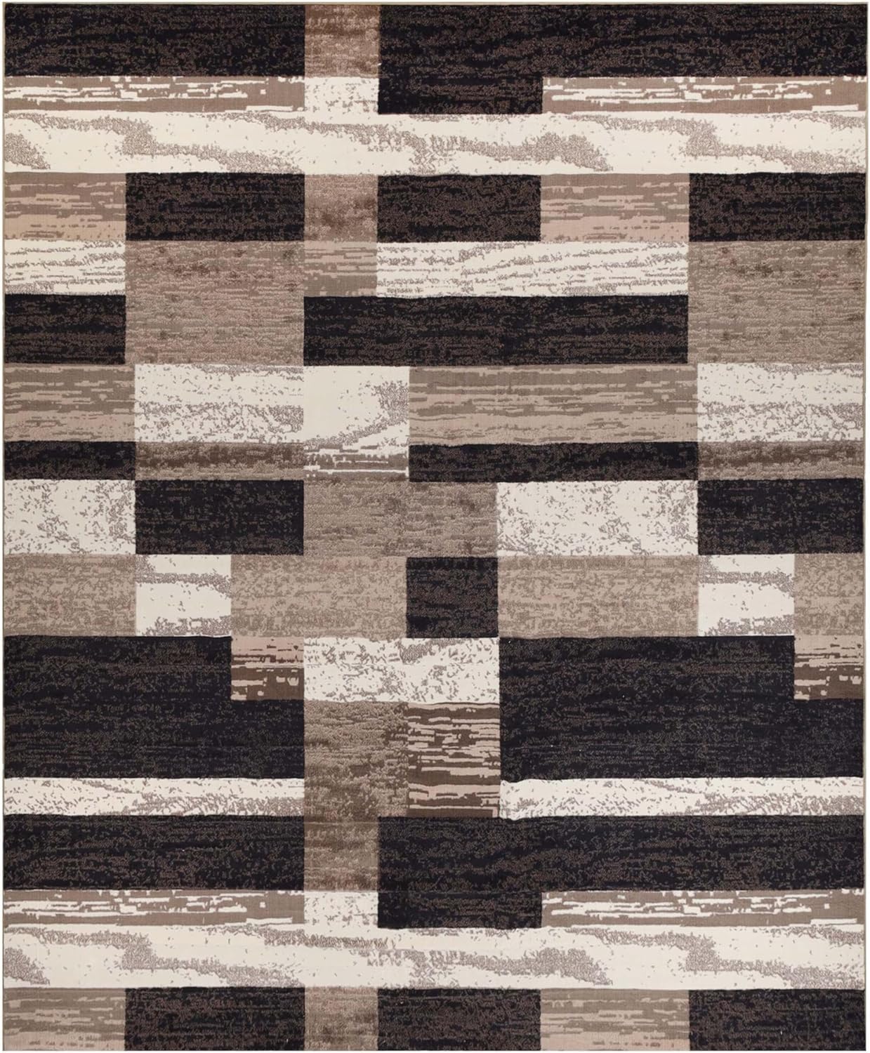SUPERIOR Indoor Area Rug, Jute Backed, Modern Geometric Patchwork Floor Decor for Bedroom, Office, Living Room, Entryway, Hardwood Floors, Rockwood Collection, 4' x 6', Chocolate
