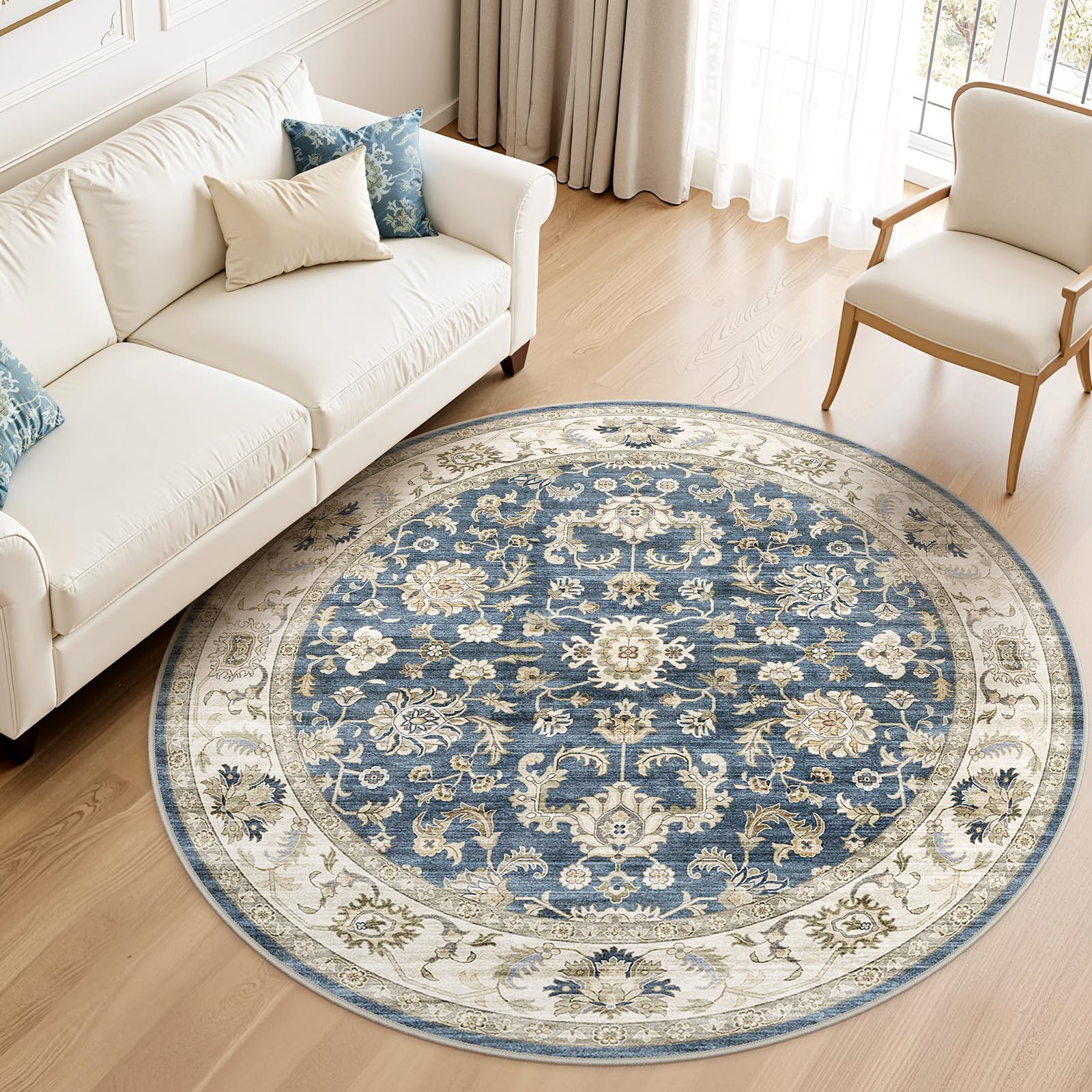 WITSHOCK 10x14 Area Rugs Living Room: Washable Large Neutral Vintage Soft Rug Stain Resistant Non-Slip Farmhouse Indoor Low Pile Floor Carpet for Bedroom Nursery Kids Office- Light Blue
