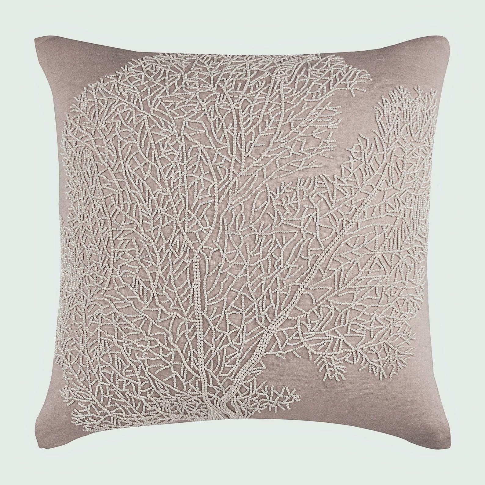 The HomeCentric Decorative Pillow Covers Beige Pack of 2, 20"x20" (50x50 cm) Linen Embroidery Cushion Covers for Sofa, Geometric Modern Style - Juliette