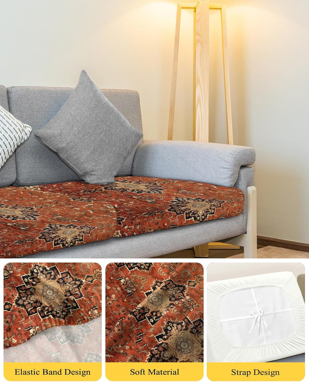 Southwest Stretch Couch Sofa Cushion Covers,Sectional/Individual/L/T Shape Sofa Couch Slipcover Armchair Furniture Slip Cover with Elastic Bottom,Geometric Stripe Boho Native Flower Print S Size 3-PC