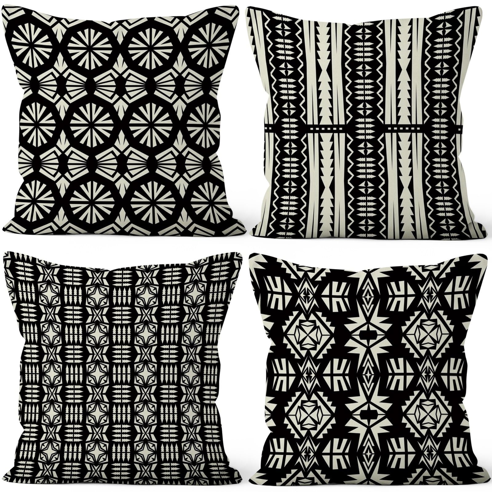 4 Pcs/Set Geometric Pillow Covers Boho Abstract Strips Patchwork Color Geometric Ethnic Colorful Vintage Artwork Linen Throw Cushion Cases for Couch Sofa Bedroom Decorative, 22"x22"