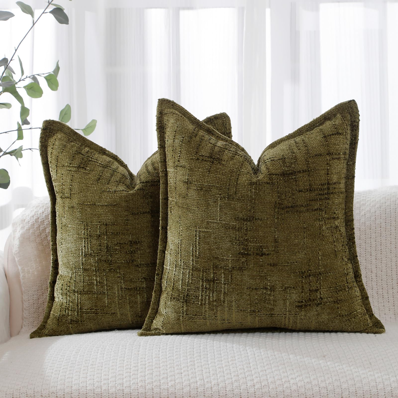 HPUK Decorative Throw Pillow Covers Set of 4 Geometric Design Linen Cushion Cover for Couch Sofa Living Room, 18"x18" inches, Chocolate