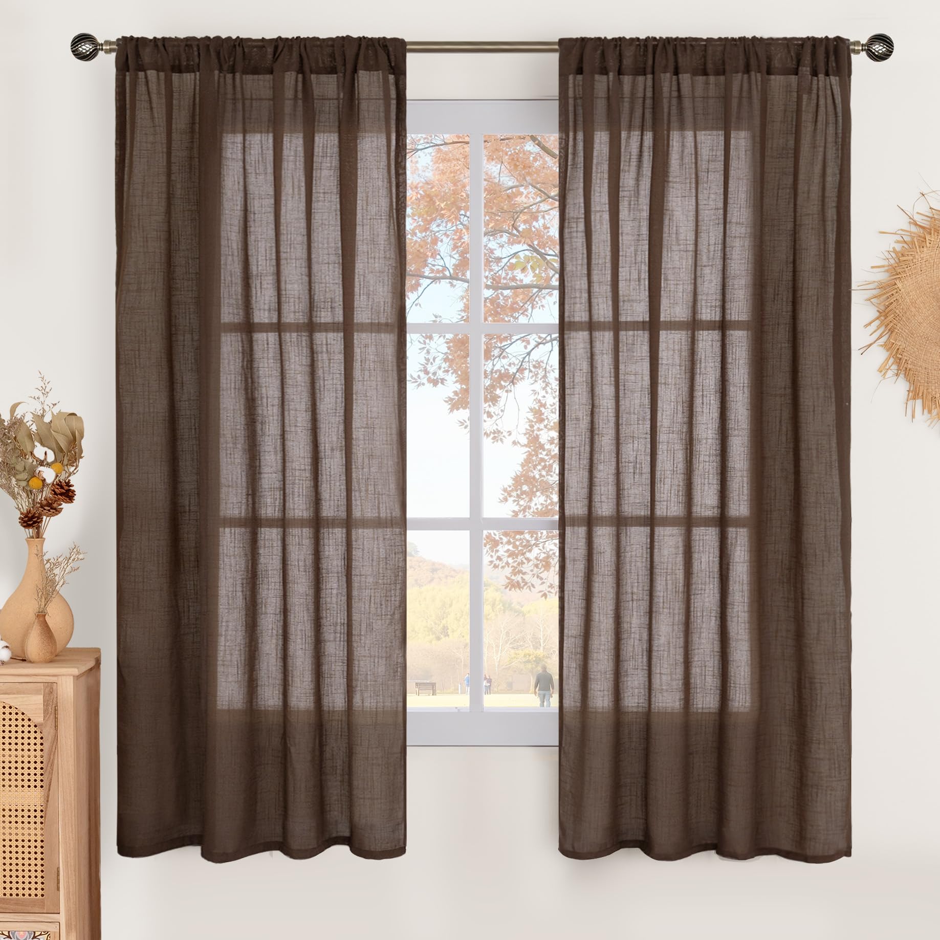 BGment 80 Inches Long Natural Linen Curtains 2 Panels Set - Burlap Light Filtering Window Drapes with Rod Pocket Semi Sheer for Farmhouse Bedroom Decor Rustic, 52 Inch Wide Each Panel