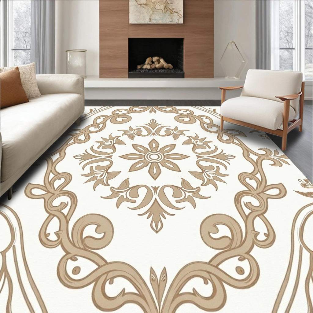 Gold 5x7 Flatwoven Area Rug, Crest Wave Design, Washable for Living Room Bedroom