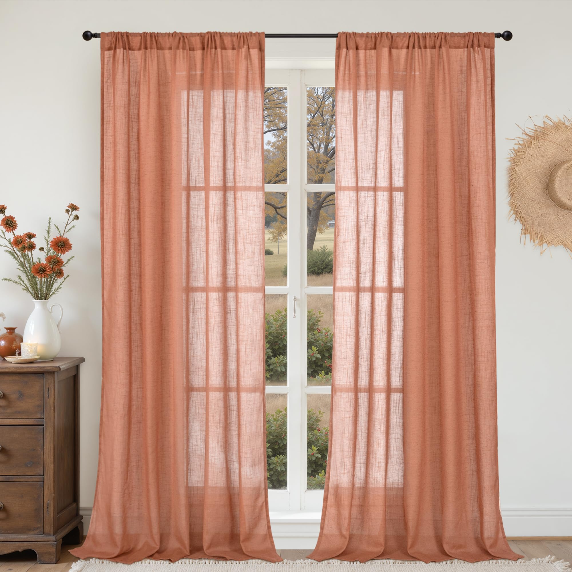 BGment 80 Inches Long Natural Linen Curtains 2 Panels Set - Burlap Light Filtering Window Drapes with Rod Pocket Semi Sheer for Farmhouse Bedroom Decor Rustic, 52 Inch Wide Each Panel