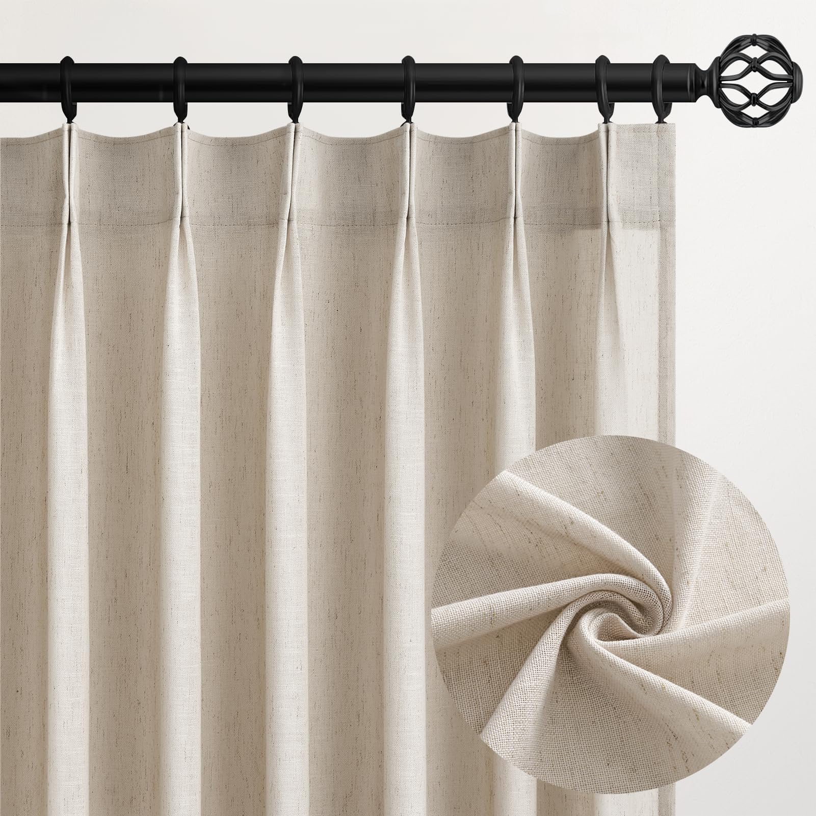 Topfinel 102 Inch Curtains 2 Panels Set,Two Packs Pinch Pleat Back Tab Linen Window Semi Sheer Privacy Thick Decorative Curtain Drapes for Living Room Bedroom,40x102 in Long,Ivory/Off White