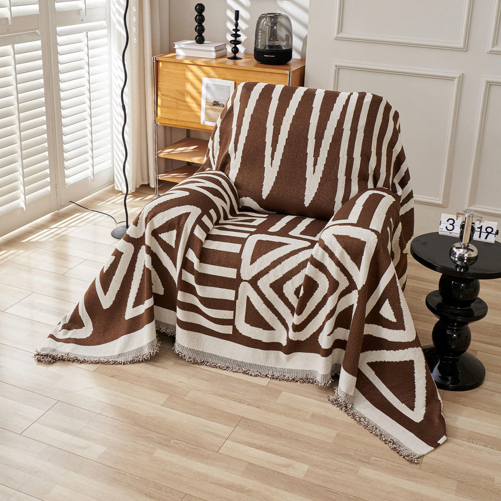 VClife Boho Couch Cover, Washable Sofa Cover for Dog, Non Slip Couch Covers for 3 Cushion Couch, Modern Khaki Creamy White Geometric Sofa Slipcovers Multi-Functional Furniture Protector 71'' x 134''