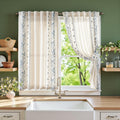 jinchan Winslow Linen Curtains for Bedroom 84 Inches Length Embroidered Bordered Floral Curtains for Living Room Farmhouse Decor Light Filtering Window Treatments Blue on Beige Drapes 2 Panels