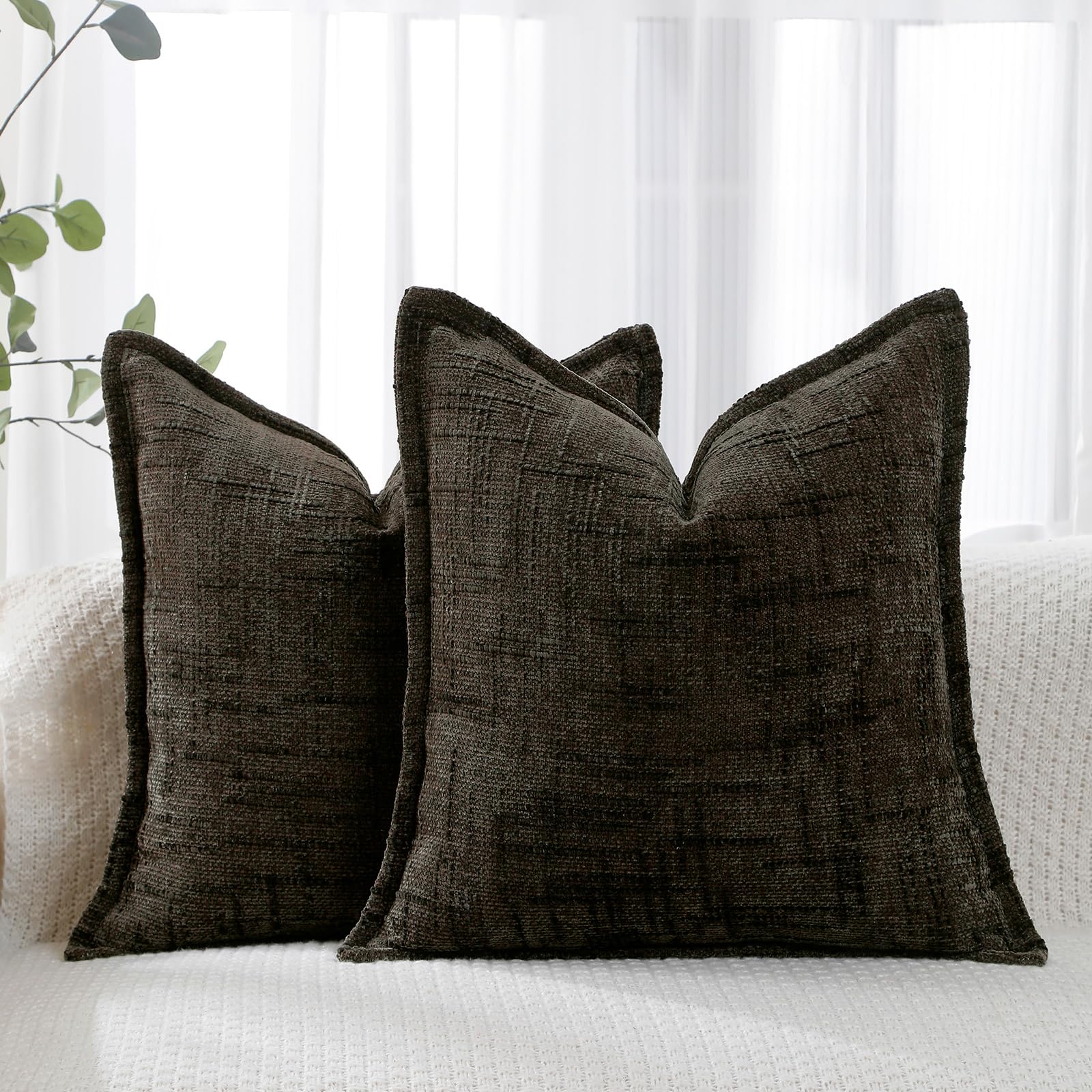 HPUK Decorative Throw Pillow Covers Set of 4 Geometric Design Linen Cushion Cover for Couch Sofa Living Room, 18"x18" inches, Golden Brown