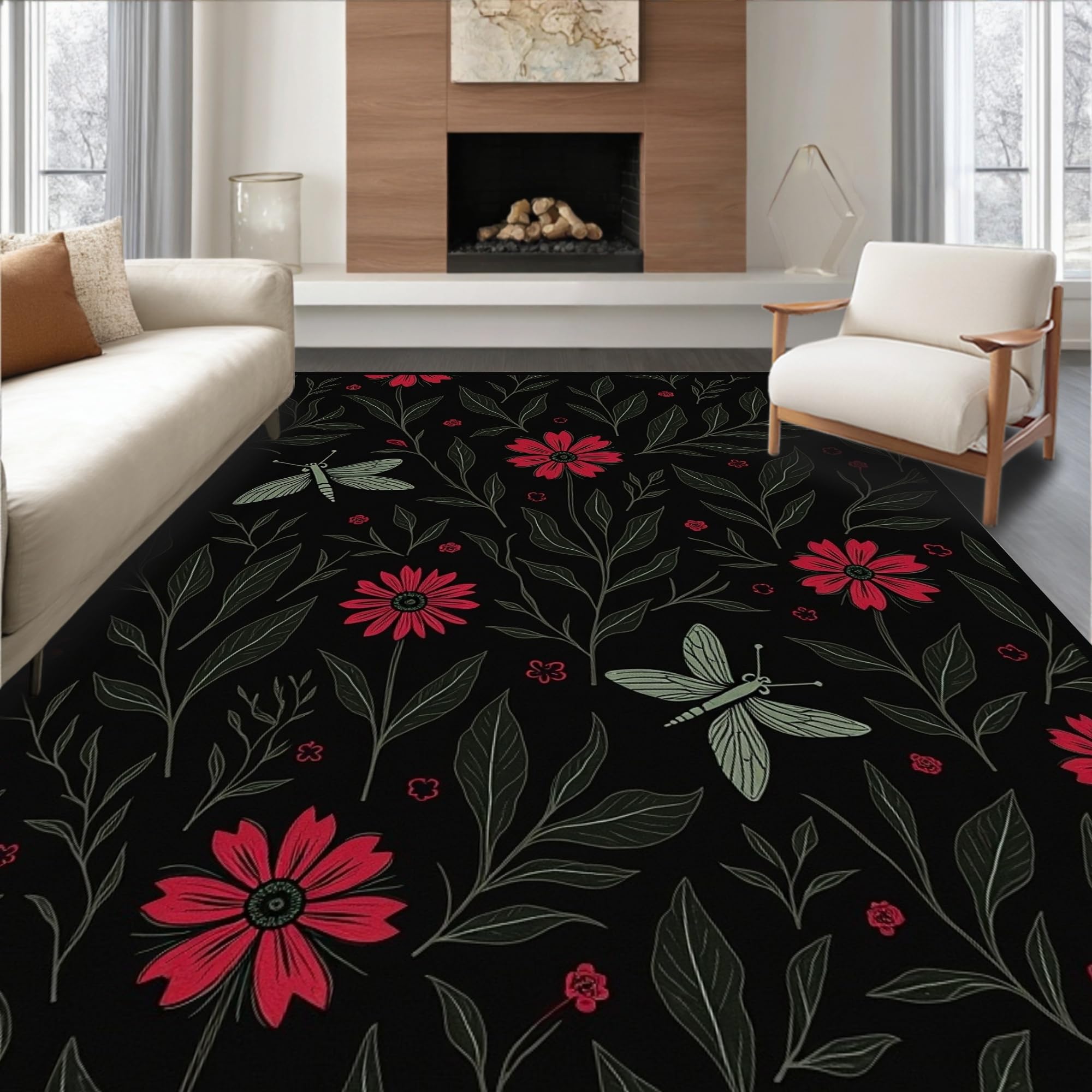 Gold 5x7 Flatwoven Area Rug, Crest Wave Design, Washable for Living Room Bedroom