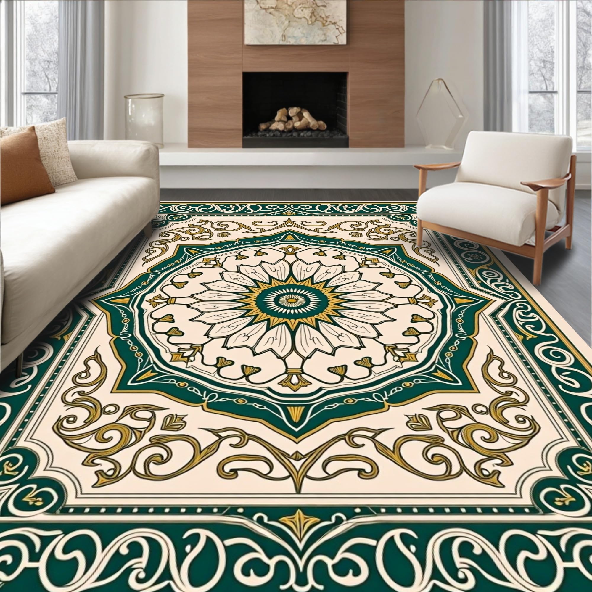 Gold 5x7 Flatwoven Area Rug, Crest Wave Design, Washable for Living Room Bedroom