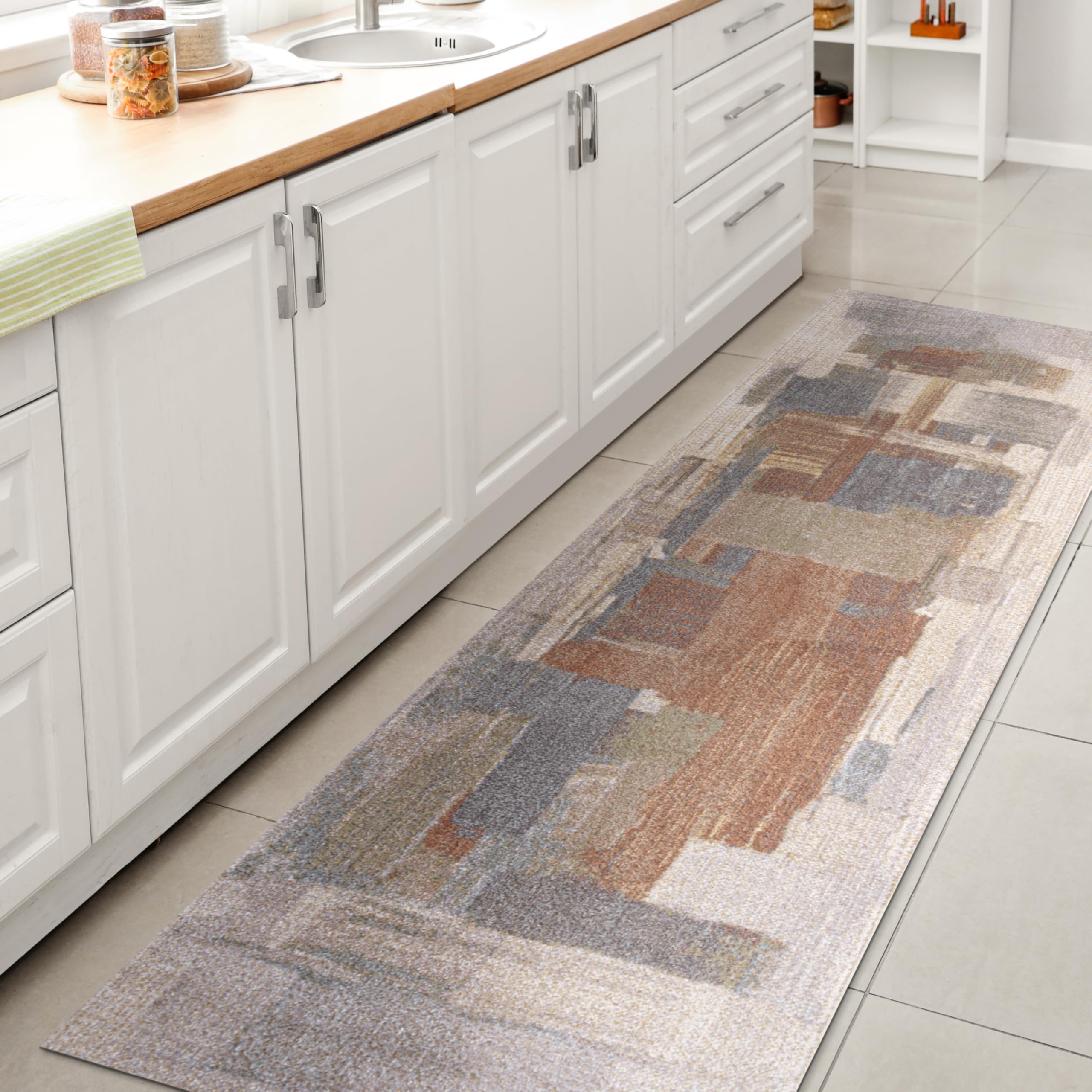 JONATHAN Y Machine Washable Cream/Terra Indoor Area Rug 8X10 ft, Kallax Geometric Modern Low-Pile for Living Room, Bedroom, Kitchen, Office, Easy-Cleaning, Pet-Friendly, Non-Shedding WSH311A-8