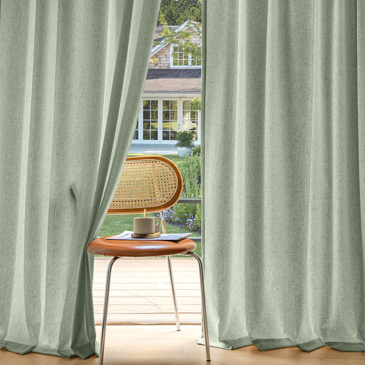 MIULEE Non-See-Through Privacy Linen Curtains 2 Panels, Light Filtering Window Curtains Farnhouse Textured Back Tab Semi Sheer Drapes for Bedroom Living Room, 52 x 84 Inches Long, Linen