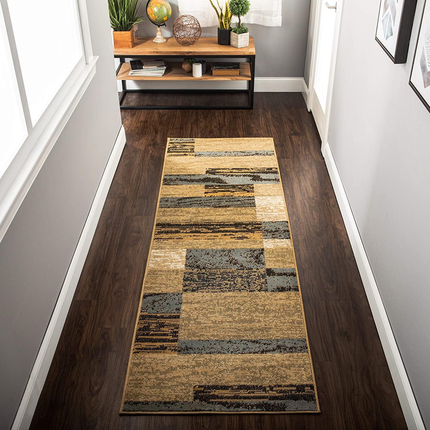 SUPERIOR Indoor Area Rug, Jute Backed, Modern Geometric Patchwork Floor Decor for Bedroom, Office, Living Room, Entryway, Hardwood Floors, Rockwood Collection, 4' x 6', Chocolate