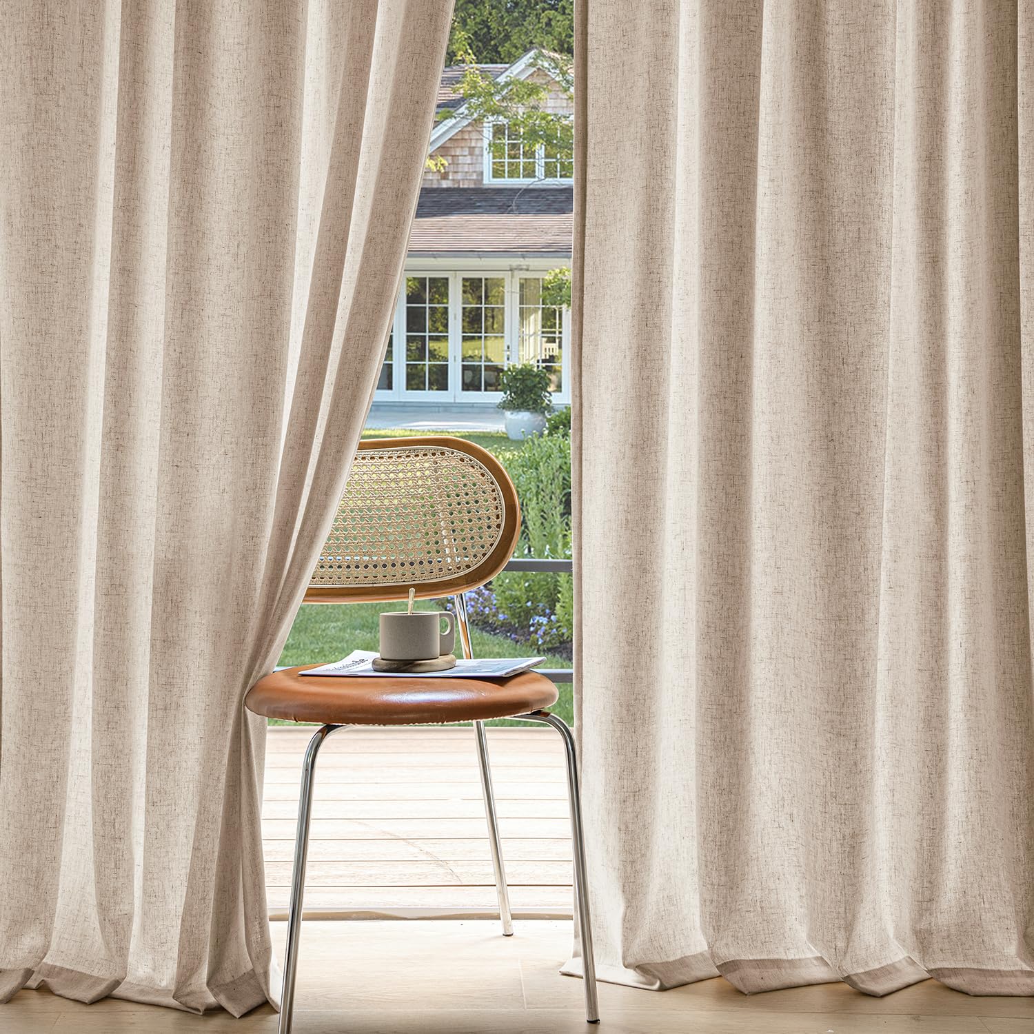 MIULEE Non-See-Through Privacy Linen Curtains 2 Panels, Light Filtering Window Curtains Farnhouse Textured Back Tab Semi Sheer Drapes for Bedroom Living Room, 52 x 84 Inches Long, Linen