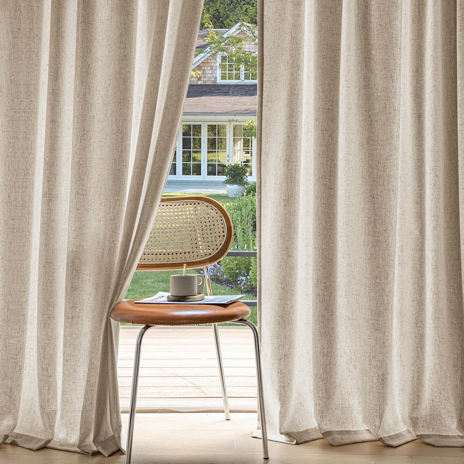 MIULEE Non-See-Through Privacy Linen Curtains 2 Panels, Light Filtering Window Curtains Farnhouse Textured Back Tab Semi Sheer Drapes for Bedroom Living Room, 52 x 84 Inches Long, Linen