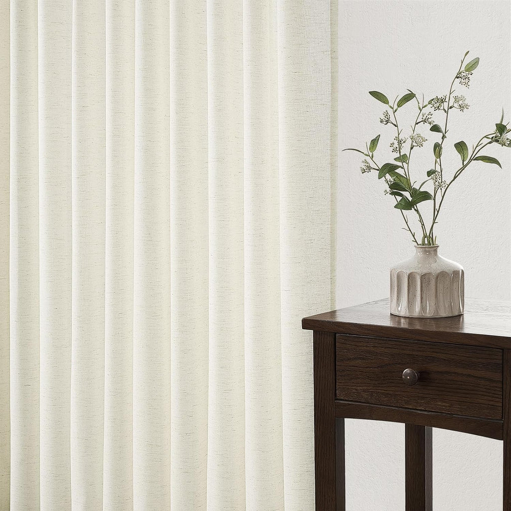 Topfinel 102 Inch Curtains 2 Panels Set,Two Packs Pinch Pleat Back Tab Linen Window Semi Sheer Privacy Thick Decorative Curtain Drapes for Living Room Bedroom,40x102 in Long,Ivory/Off White