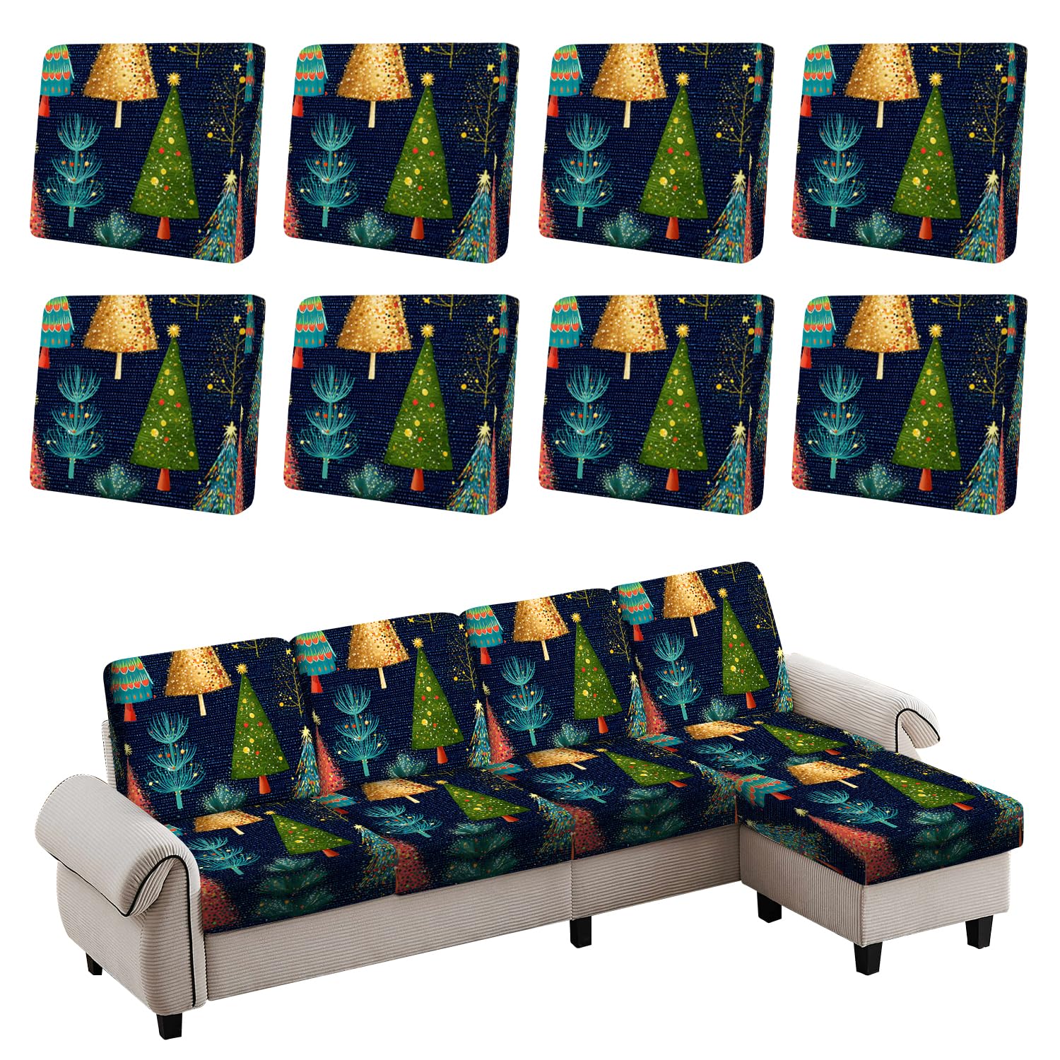 Geometric Pattern Couch Cushion Cover, Abstract Circle Triangle Design Sofa Cushion Slipcover, Stretch Furniture Protector, Soft Removable Washable Seat Cover for Sofa,3PCs