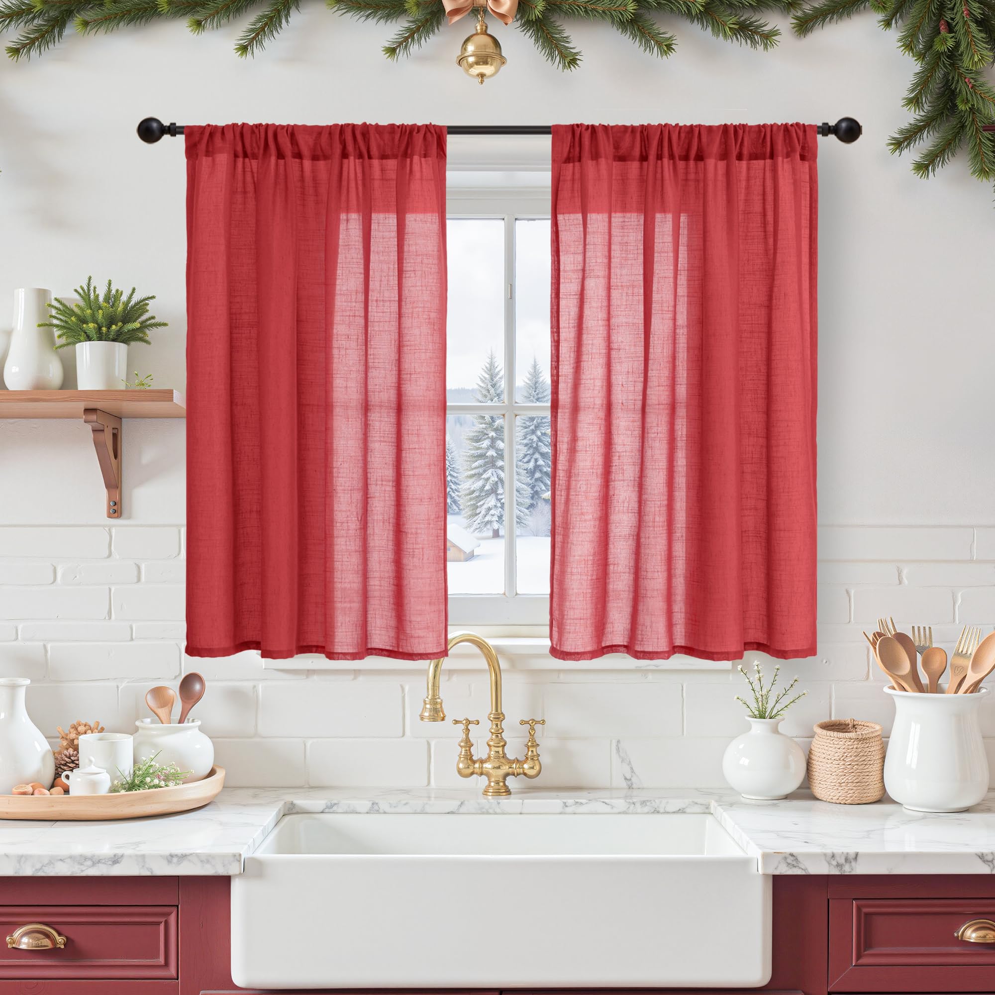 BGment 80 Inches Long Natural Linen Curtains 2 Panels Set - Burlap Light Filtering Window Drapes with Rod Pocket Semi Sheer for Farmhouse Bedroom Decor Rustic, 52 Inch Wide Each Panel