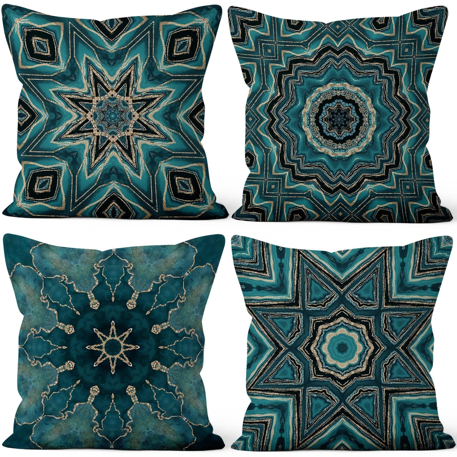 4 Pcs/Set Geometric Pillow Covers Boho Abstract Strips Patchwork Color Geometric Ethnic Colorful Vintage Artwork Linen Throw Cushion Cases for Couch Sofa Bedroom Decorative, 22"x22"