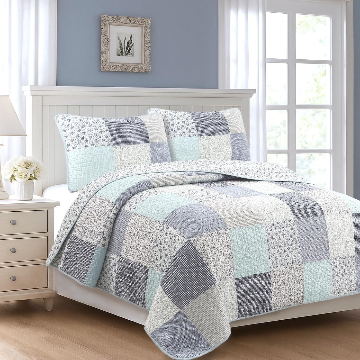 Cozy Line Home Fashions 100% Cotton Reversible Quilt Bedding Set, Classic Taupe Tan Striped Patchwork All-Season Coverlet Bedspread (Winter Plains, Queen-3 Piece)