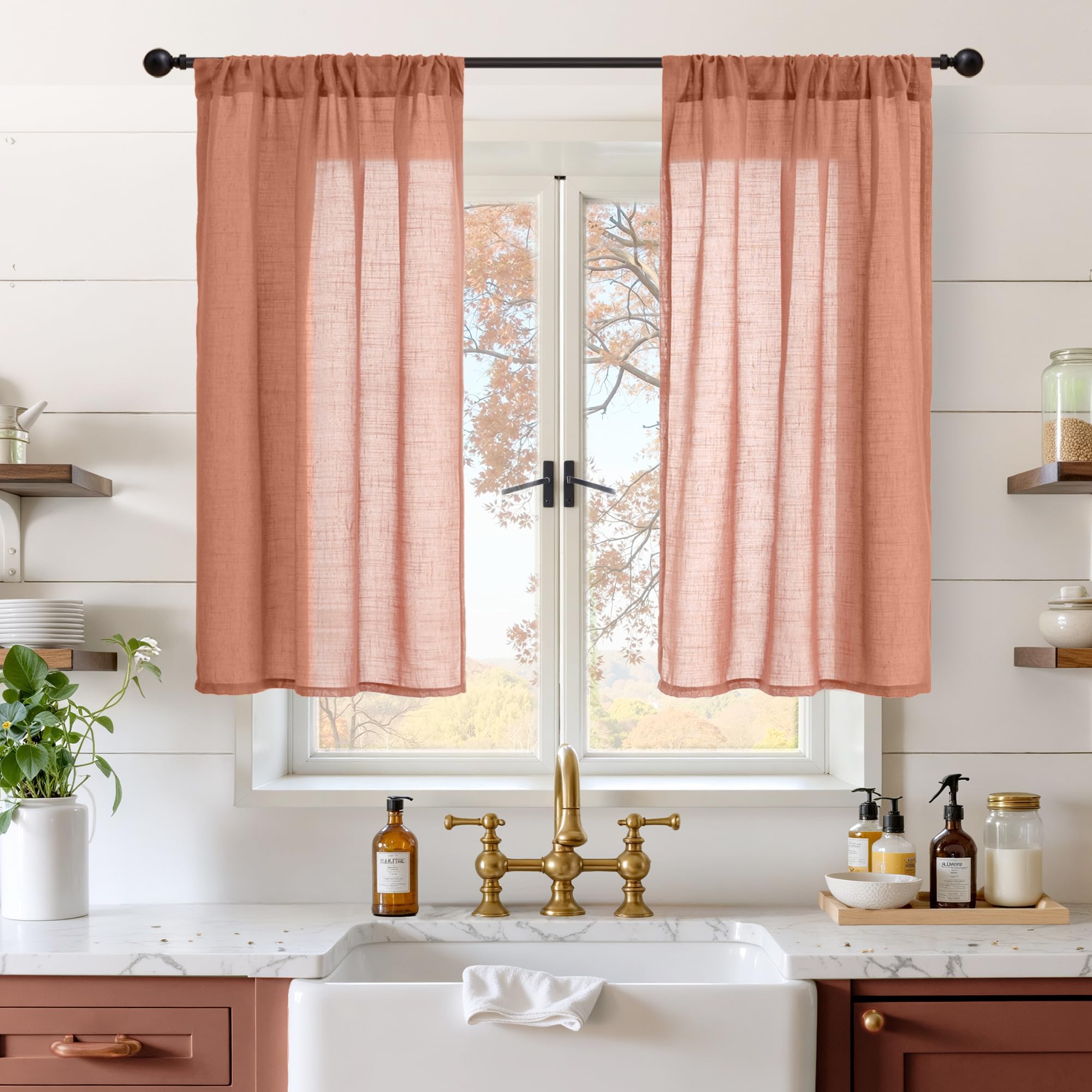 BGment 80 Inches Long Natural Linen Curtains 2 Panels Set - Burlap Light Filtering Window Drapes with Rod Pocket Semi Sheer for Farmhouse Bedroom Decor Rustic, 52 Inch Wide Each Panel
