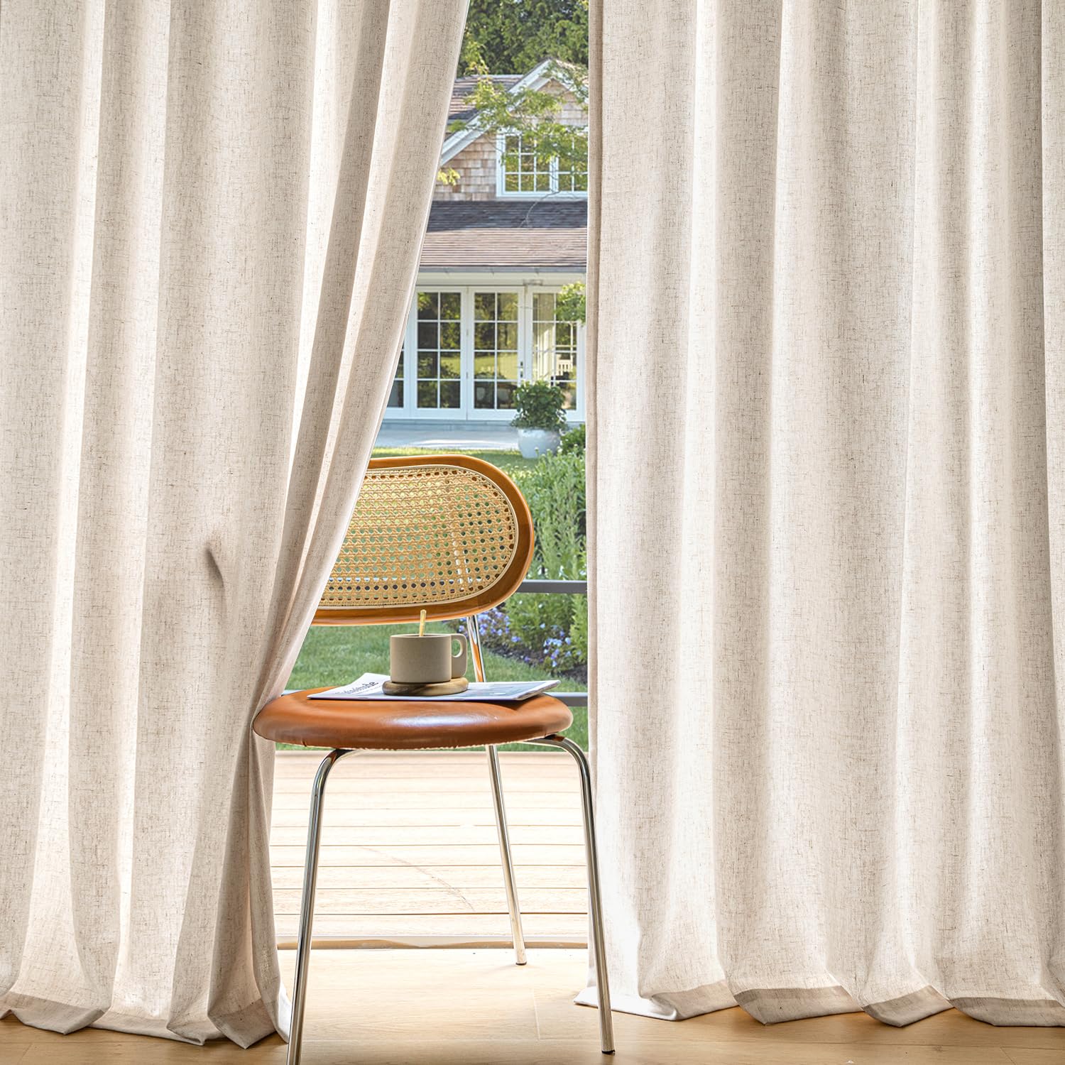 MIULEE Non-See-Through Privacy Linen Curtains 2 Panels, Light Filtering Window Curtains Farnhouse Textured Back Tab Semi Sheer Drapes for Bedroom Living Room, 52 x 84 Inches Long, Linen